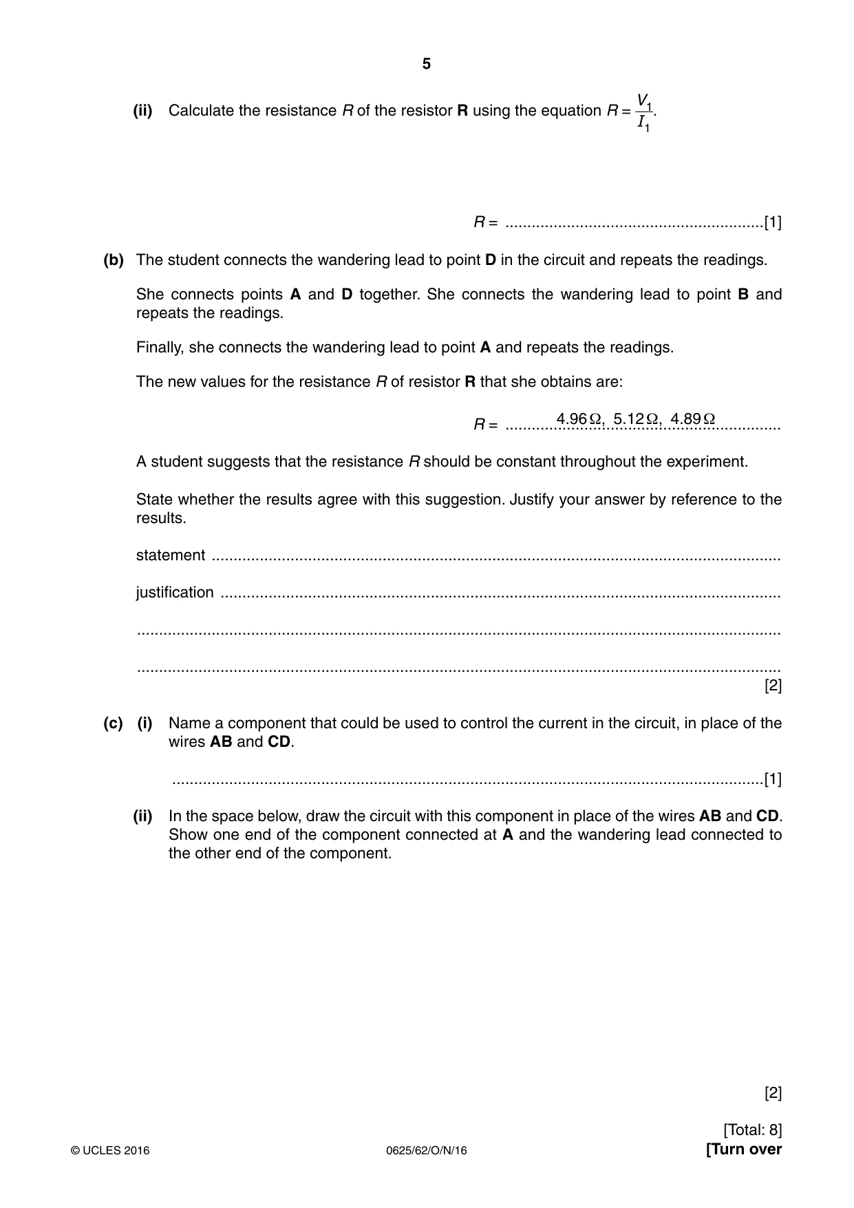Cambridge IGCSE Physics 0625 2016 Oct/Nov Paper 6 · Variant 2 question paper, page 5 of 12