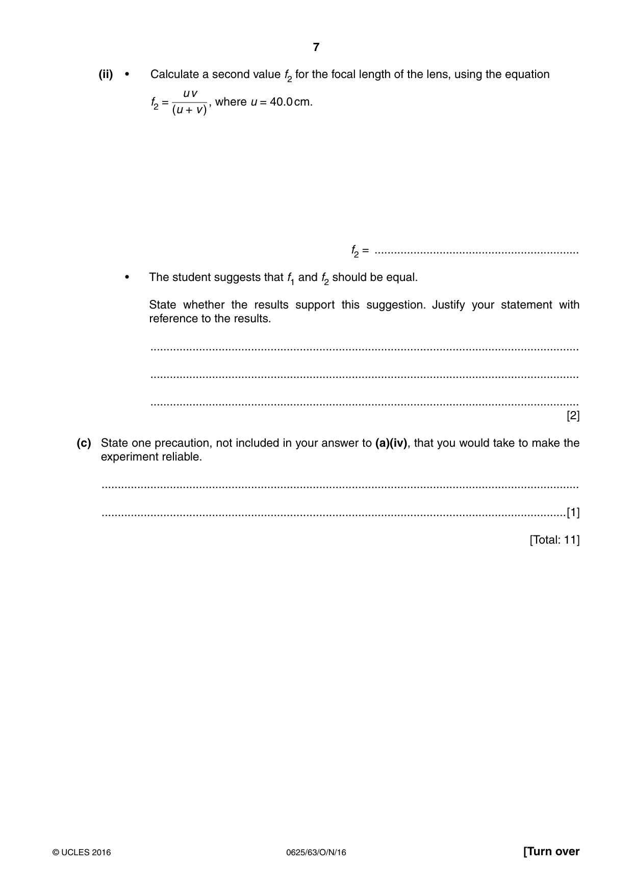 Cambridge IGCSE Physics 0625 2016 Oct/Nov Paper 6 · Variant 3 question paper, page 7 of 12