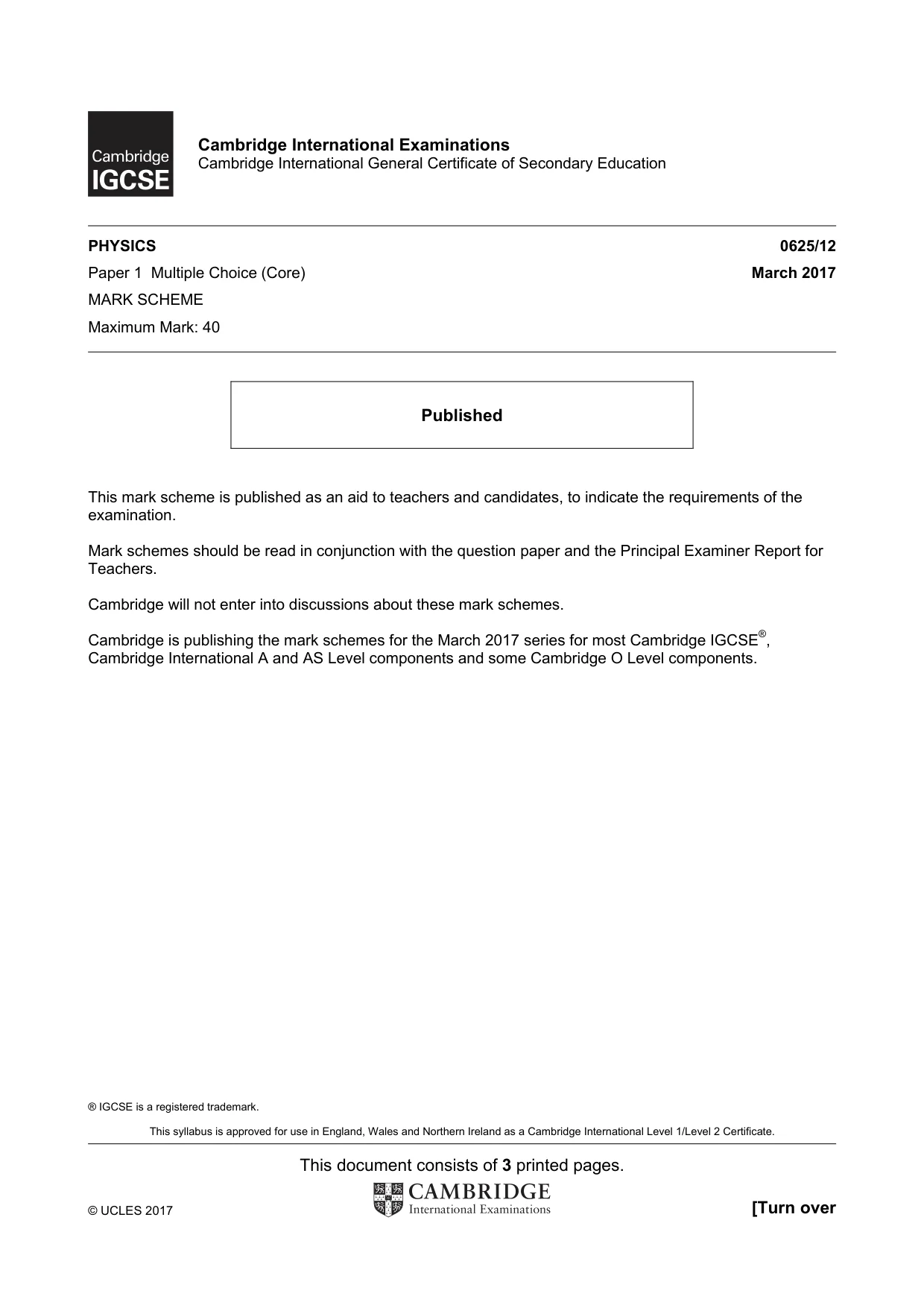 Mark scheme, page 1 of 3