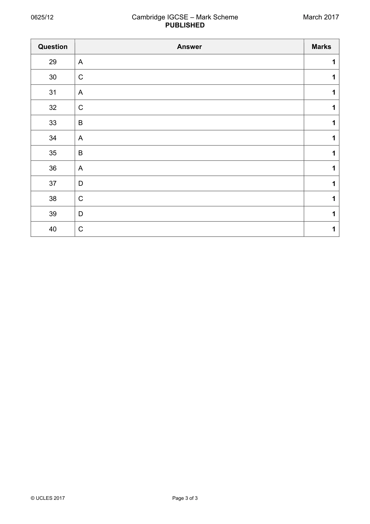 Mark scheme, page 3 of 3