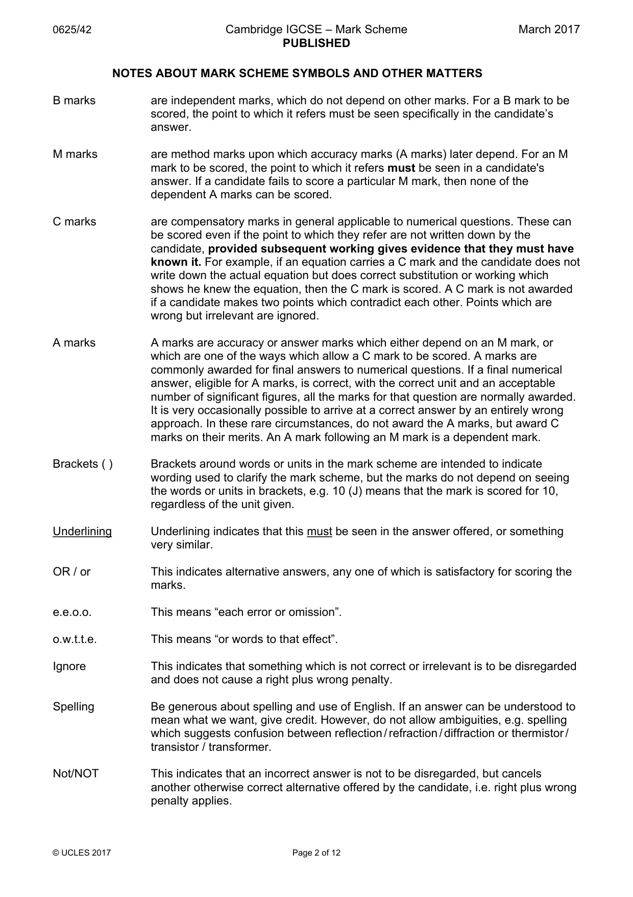 Mark scheme, page 2 of 12