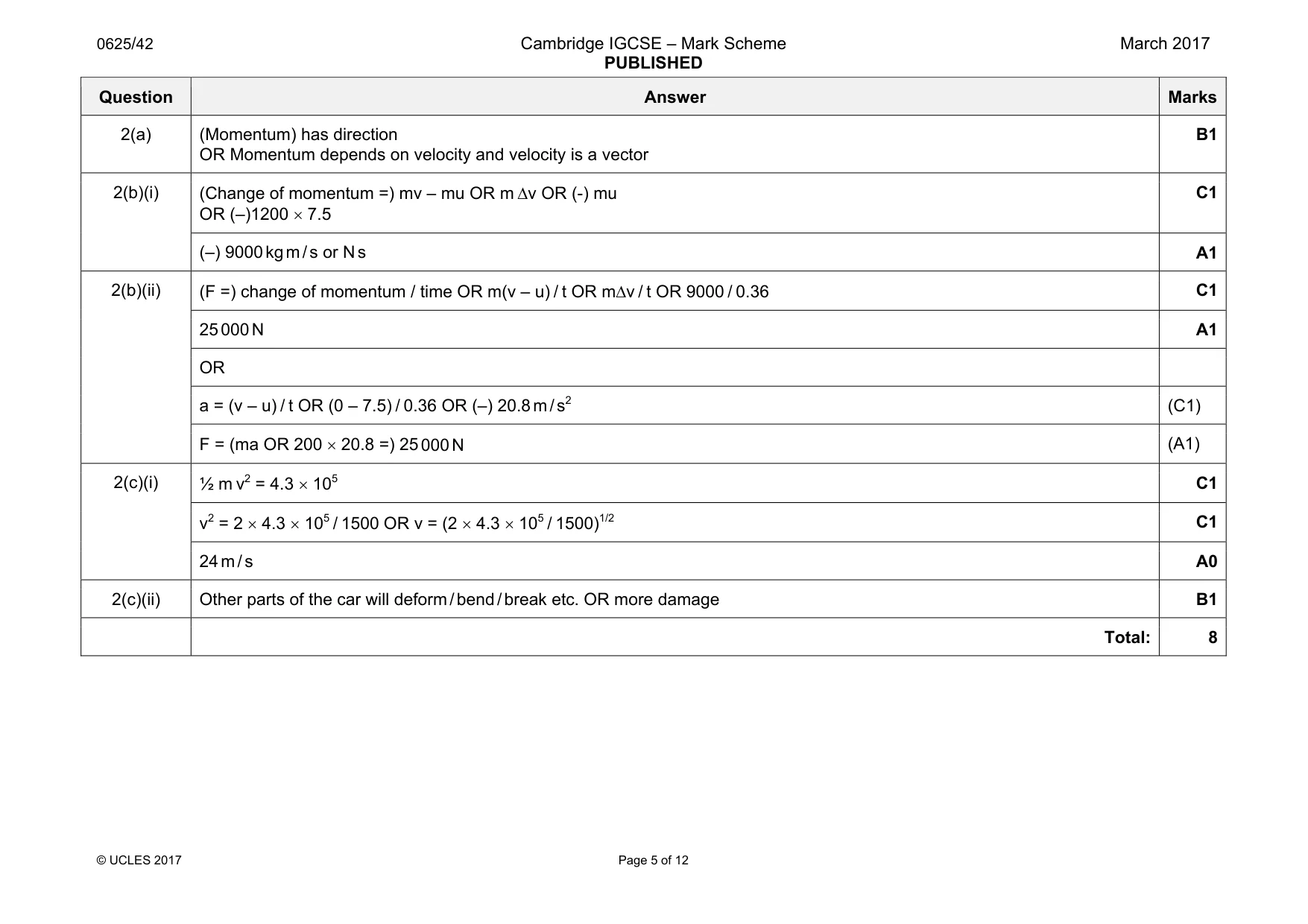 Mark scheme, page 5 of 12