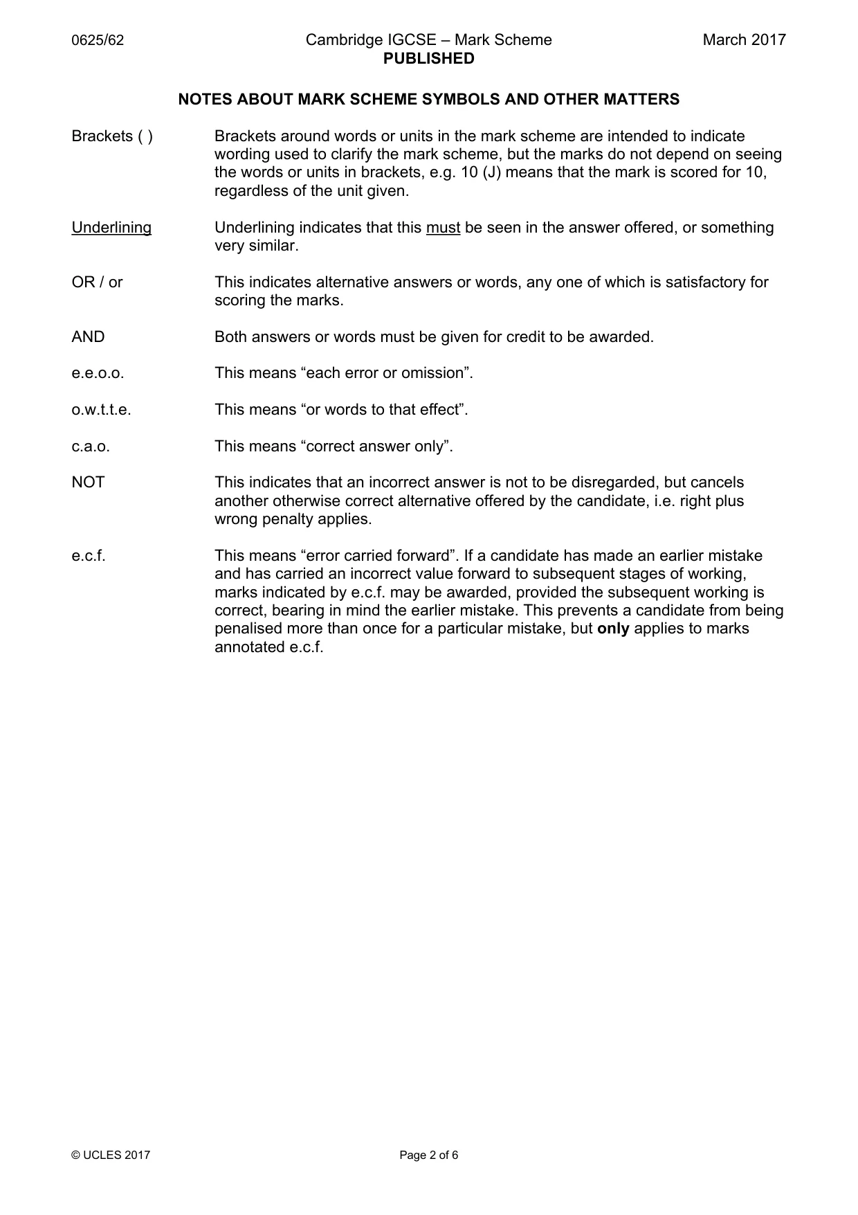 Mark scheme, page 2 of 6