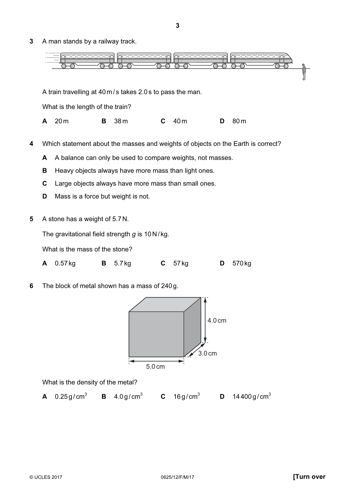 Cambridge IGCSE Physics 0625 2017 Feb/March Paper 1 · Variant 2 question paper, page 3 of 20