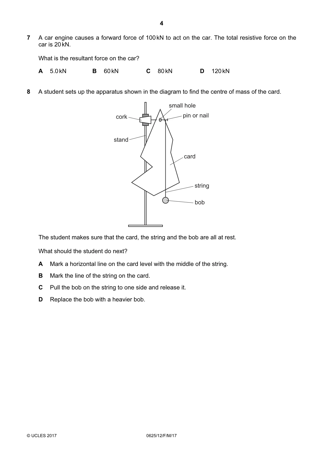 Cambridge IGCSE Physics 0625 2017 Feb/March Paper 1 · Variant 2 question paper, page 4 of 20