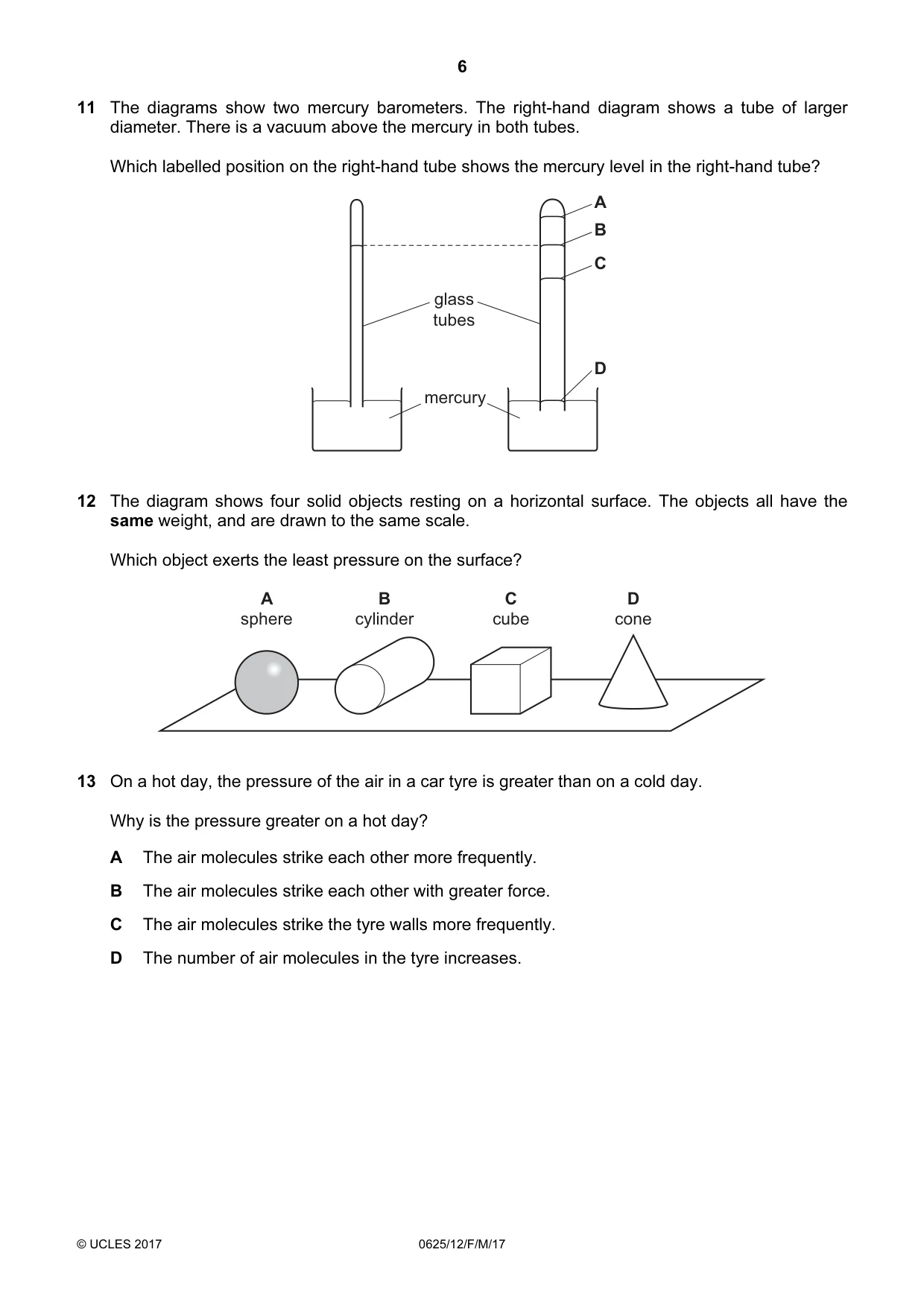 Cambridge IGCSE Physics 0625 2017 Feb/March Paper 1 · Variant 2 question paper, page 6 of 20