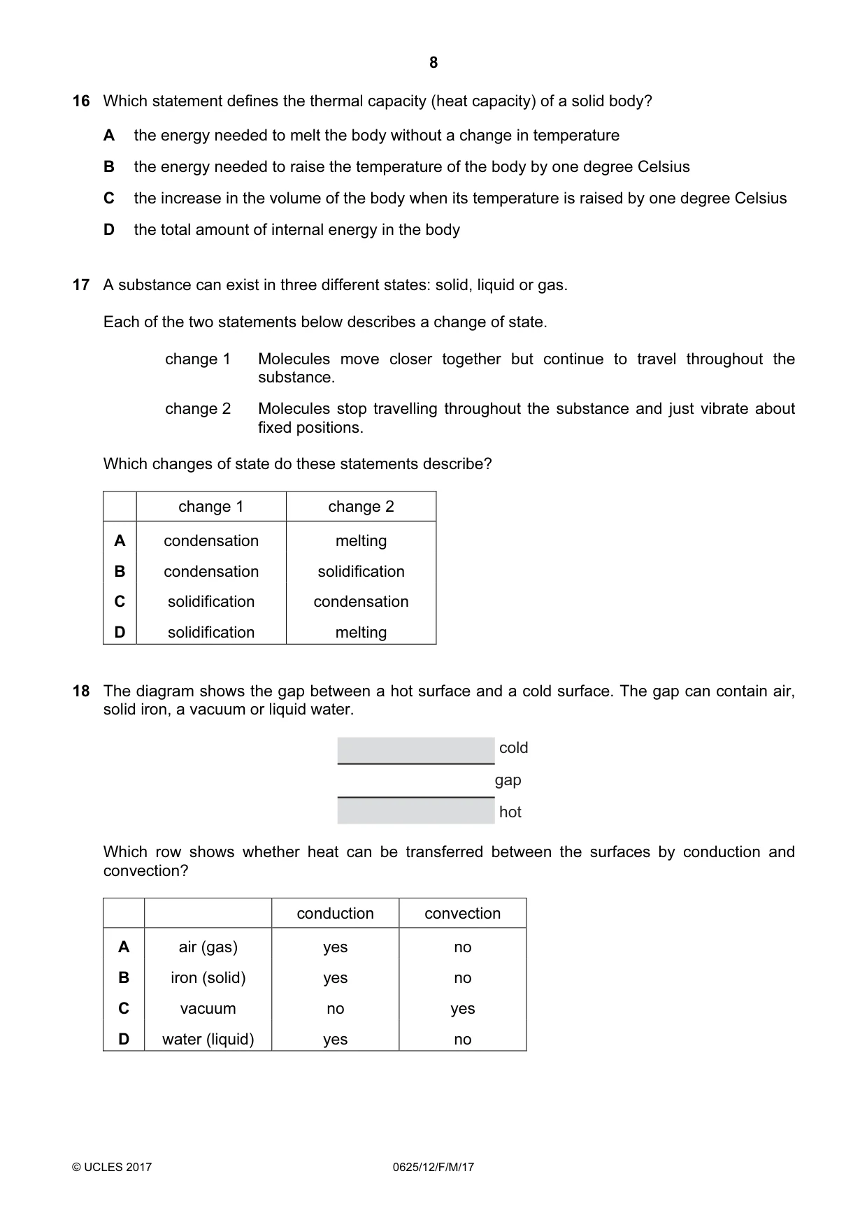 Cambridge IGCSE Physics 0625 2017 Feb/March Paper 1 · Variant 2 question paper, page 8 of 20