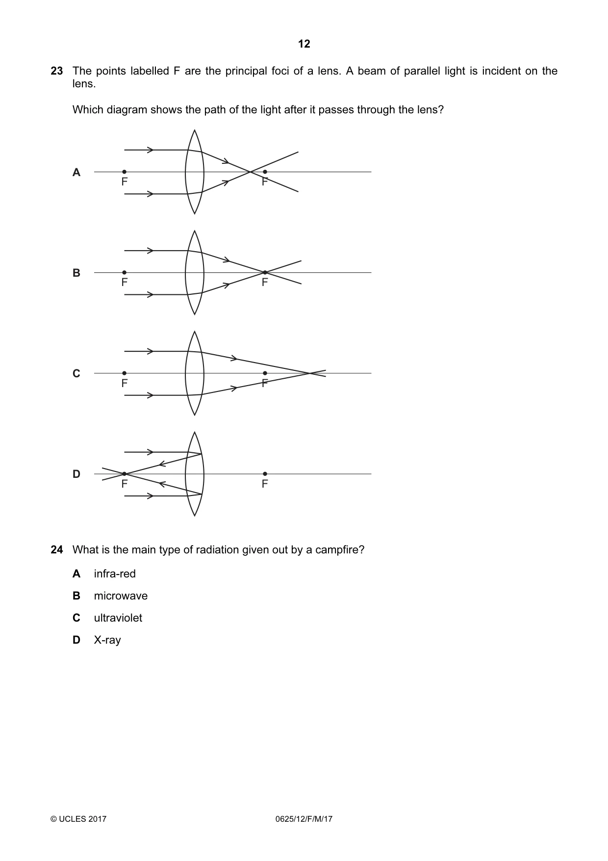 Cambridge IGCSE Physics 0625 2017 Feb/March Paper 1 · Variant 2 question paper, page 12 of 20