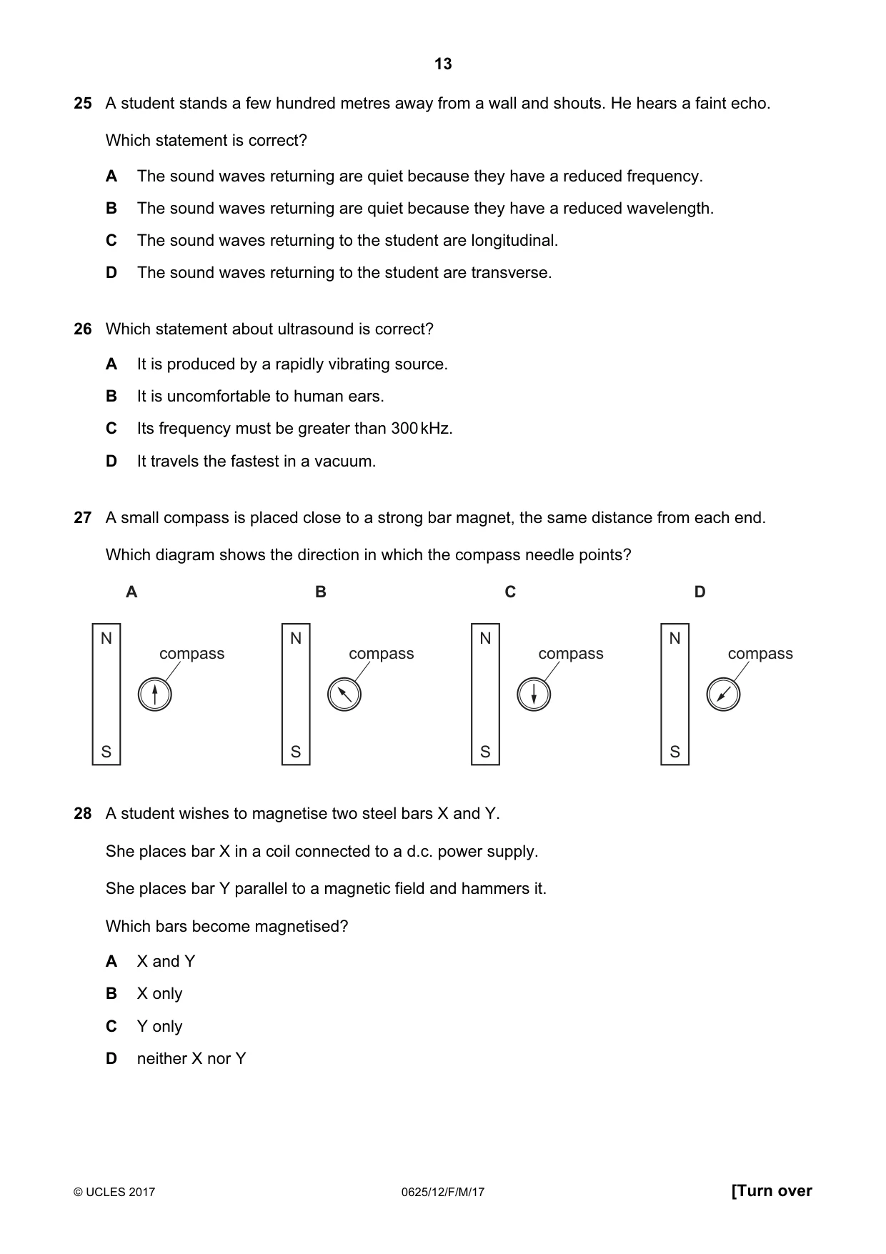 Cambridge IGCSE Physics 0625 2017 Feb/March Paper 1 · Variant 2 question paper, page 13 of 20