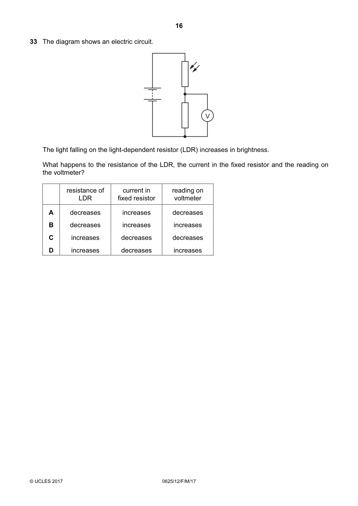 Cambridge IGCSE Physics 0625 2017 Feb/March Paper 1 · Variant 2 question paper, page 16 of 20