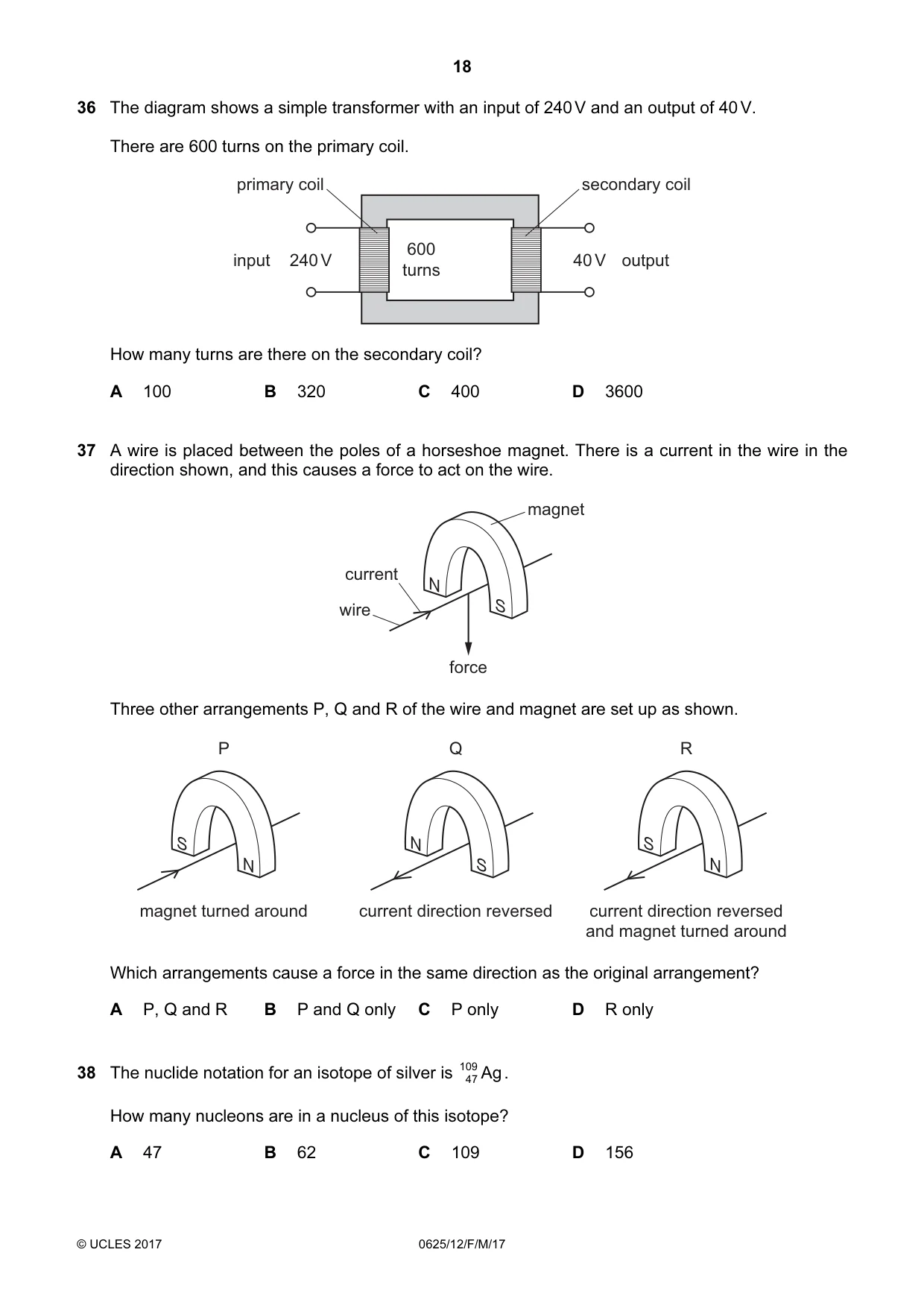 Cambridge IGCSE Physics 0625 2017 Feb/March Paper 1 · Variant 2 question paper, page 18 of 20