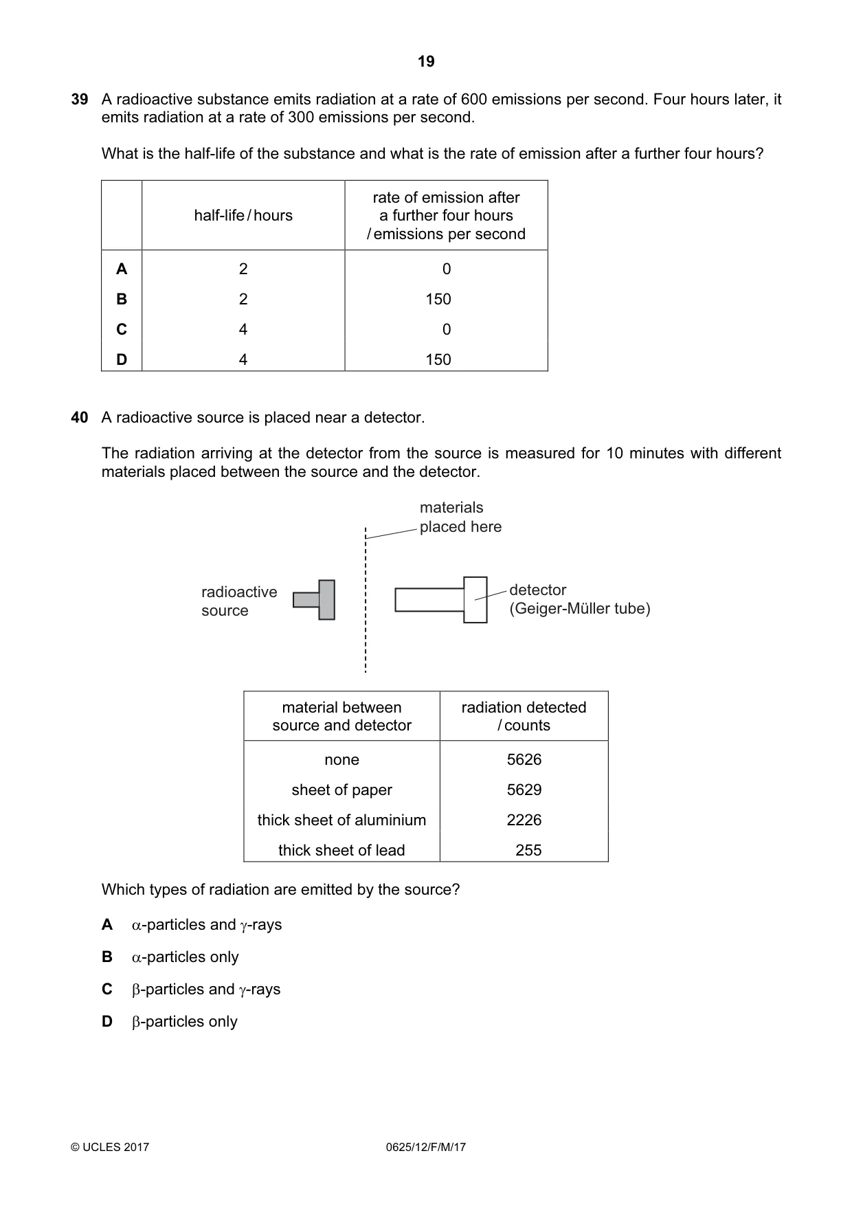 Cambridge IGCSE Physics 0625 2017 Feb/March Paper 1 · Variant 2 question paper, page 19 of 20