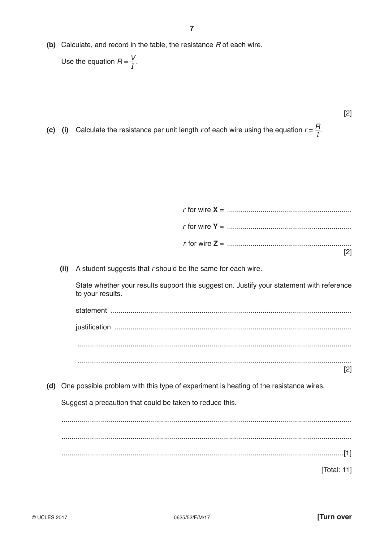 Cambridge IGCSE Physics 0625 2017 Feb/March Paper 5 · Variant 2 question paper, page 7 of 12