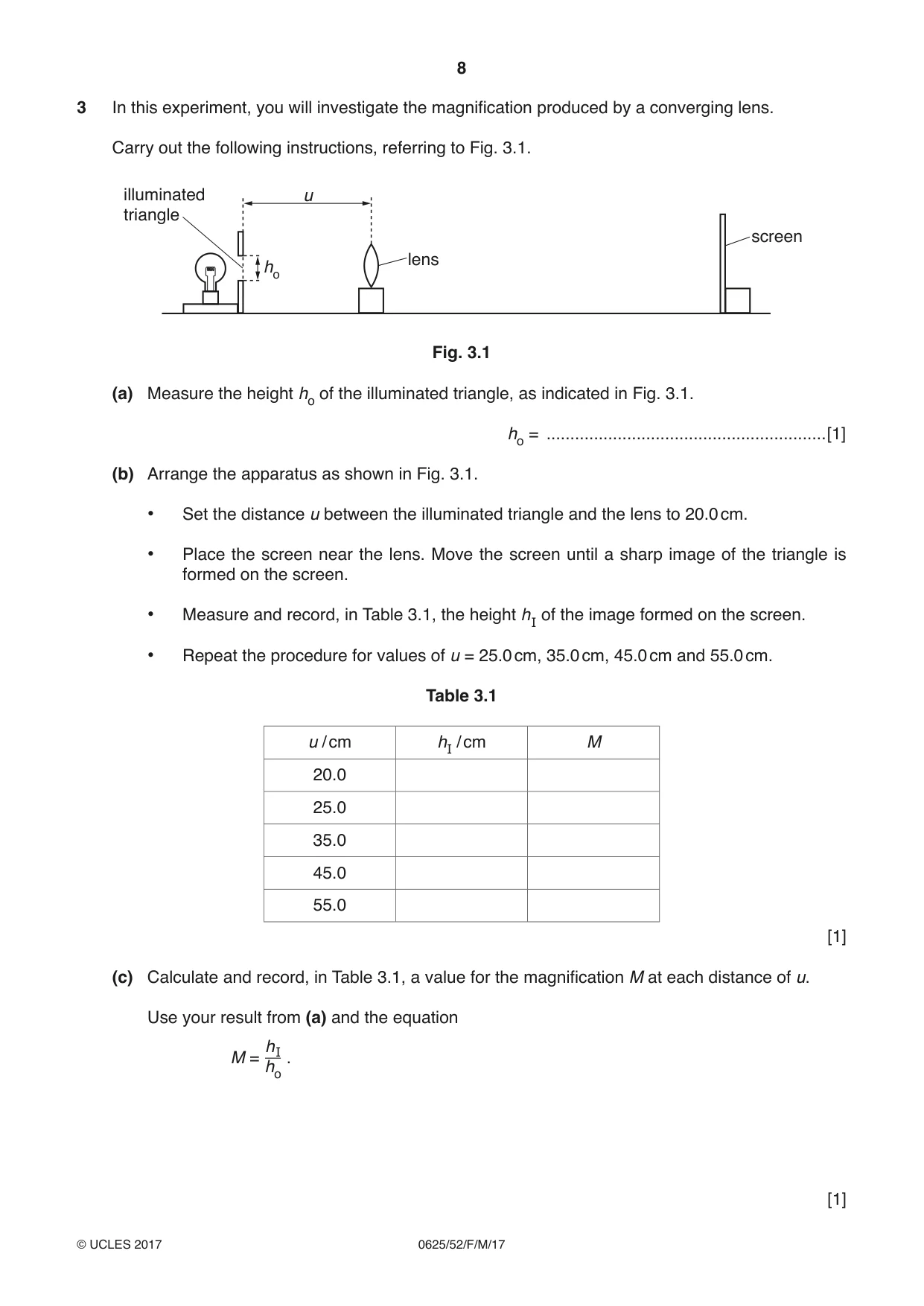 Cambridge IGCSE Physics 0625 2017 Feb/March Paper 5 · Variant 2 question paper, page 8 of 12