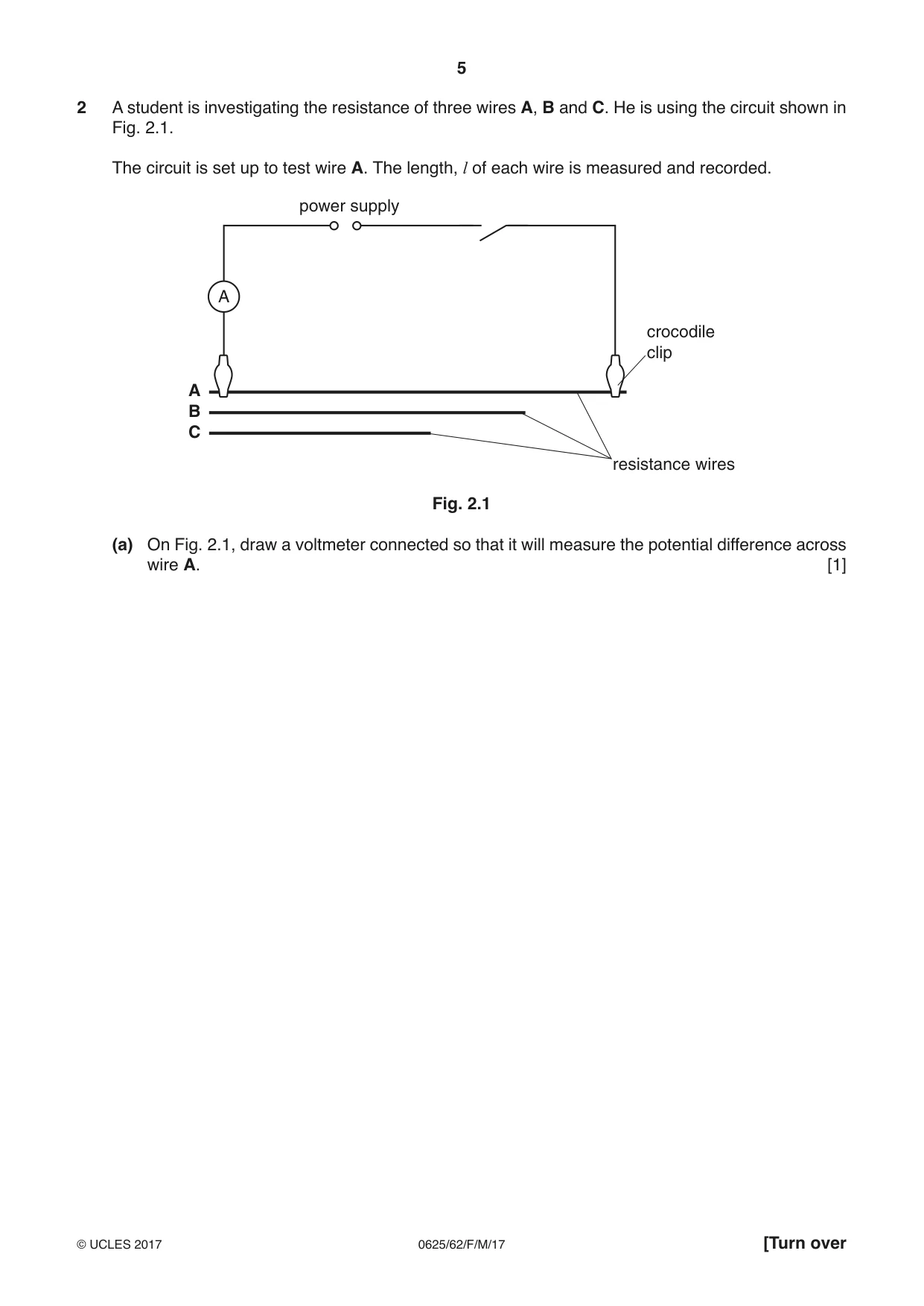 Cambridge IGCSE Physics 0625 2017 Feb/March Paper 6 · Variant 2 question paper, page 5 of 12