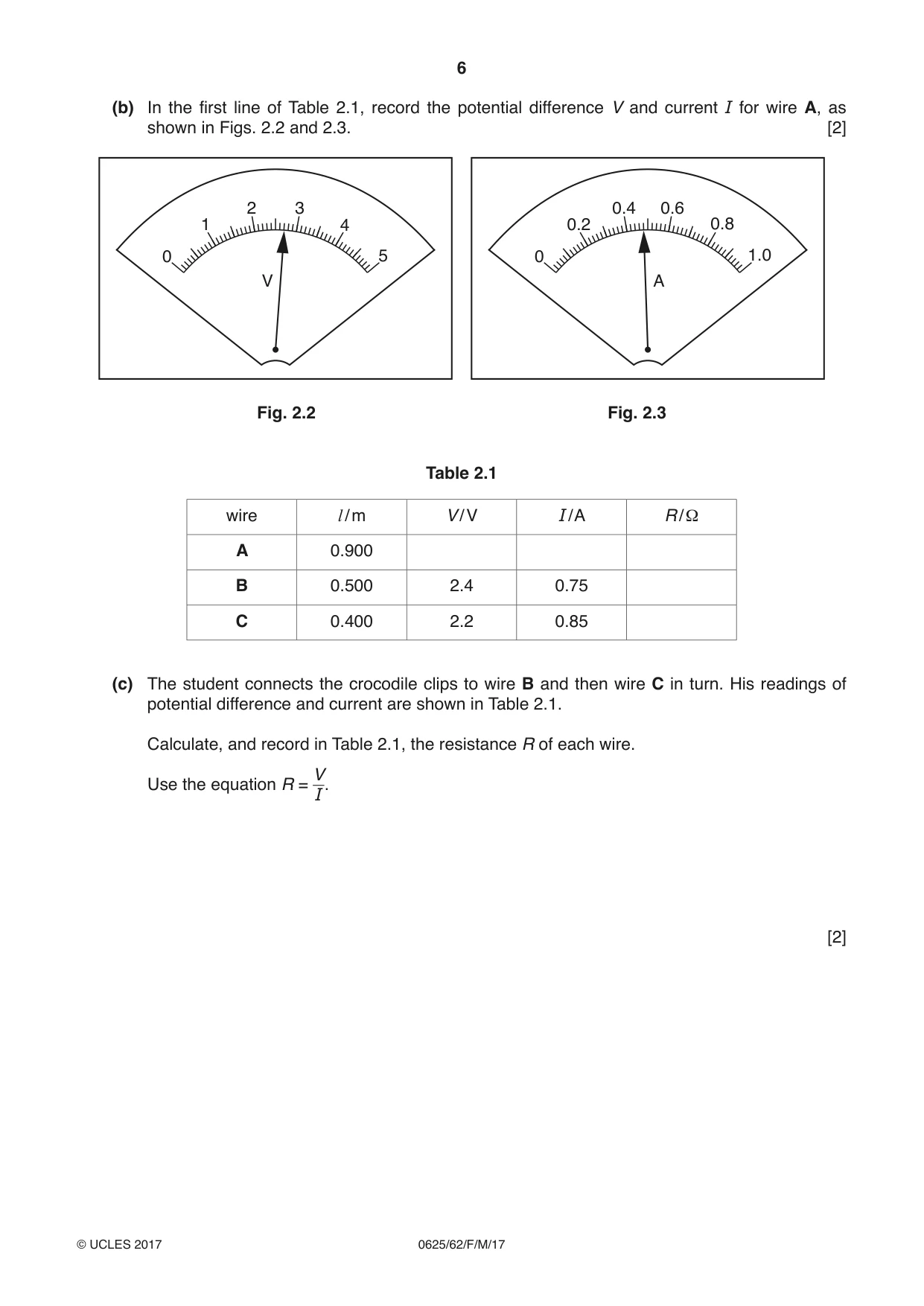 Cambridge IGCSE Physics 0625 2017 Feb/March Paper 6 · Variant 2 question paper, page 6 of 12