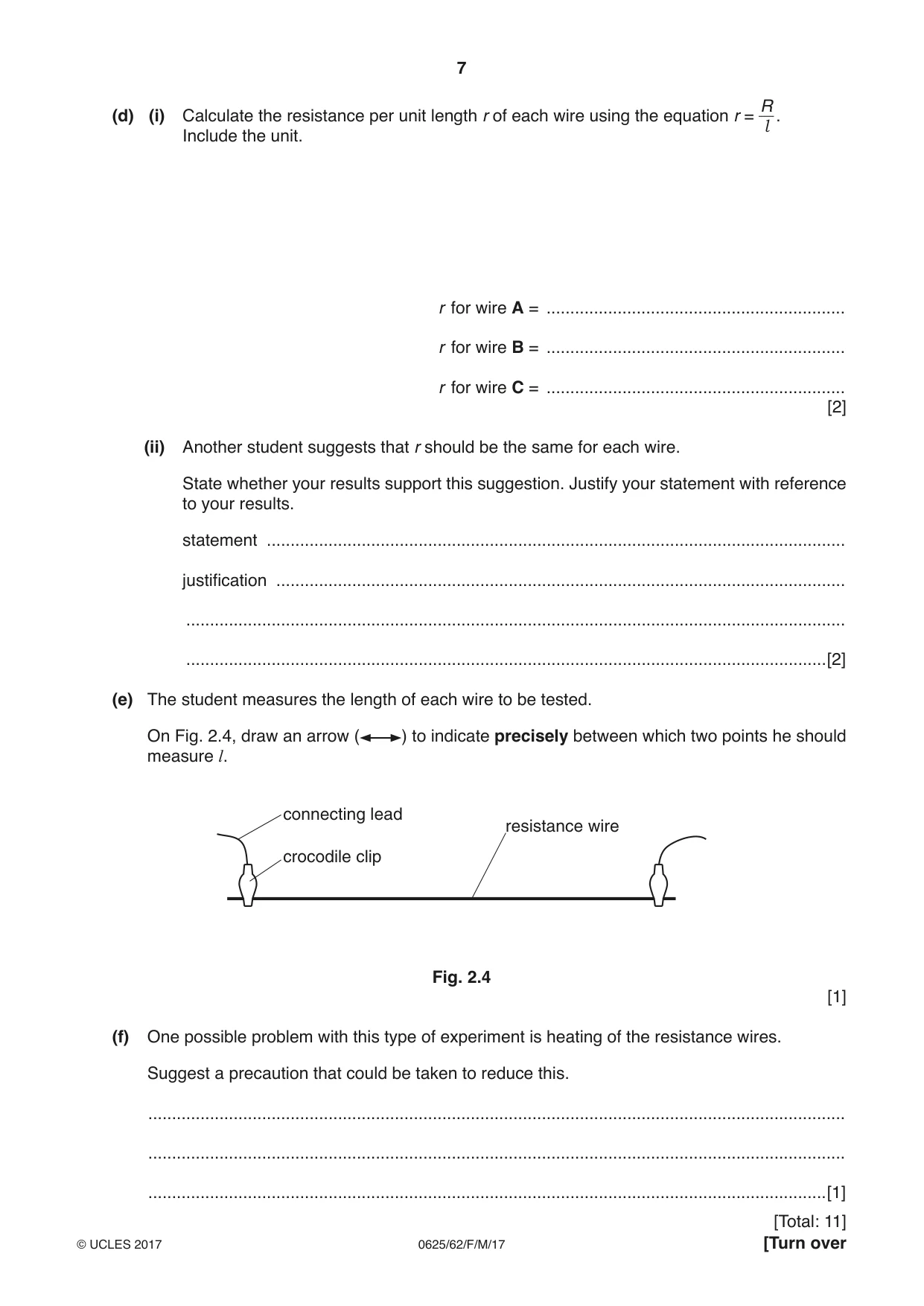 Cambridge IGCSE Physics 0625 2017 Feb/March Paper 6 · Variant 2 question paper, page 7 of 12