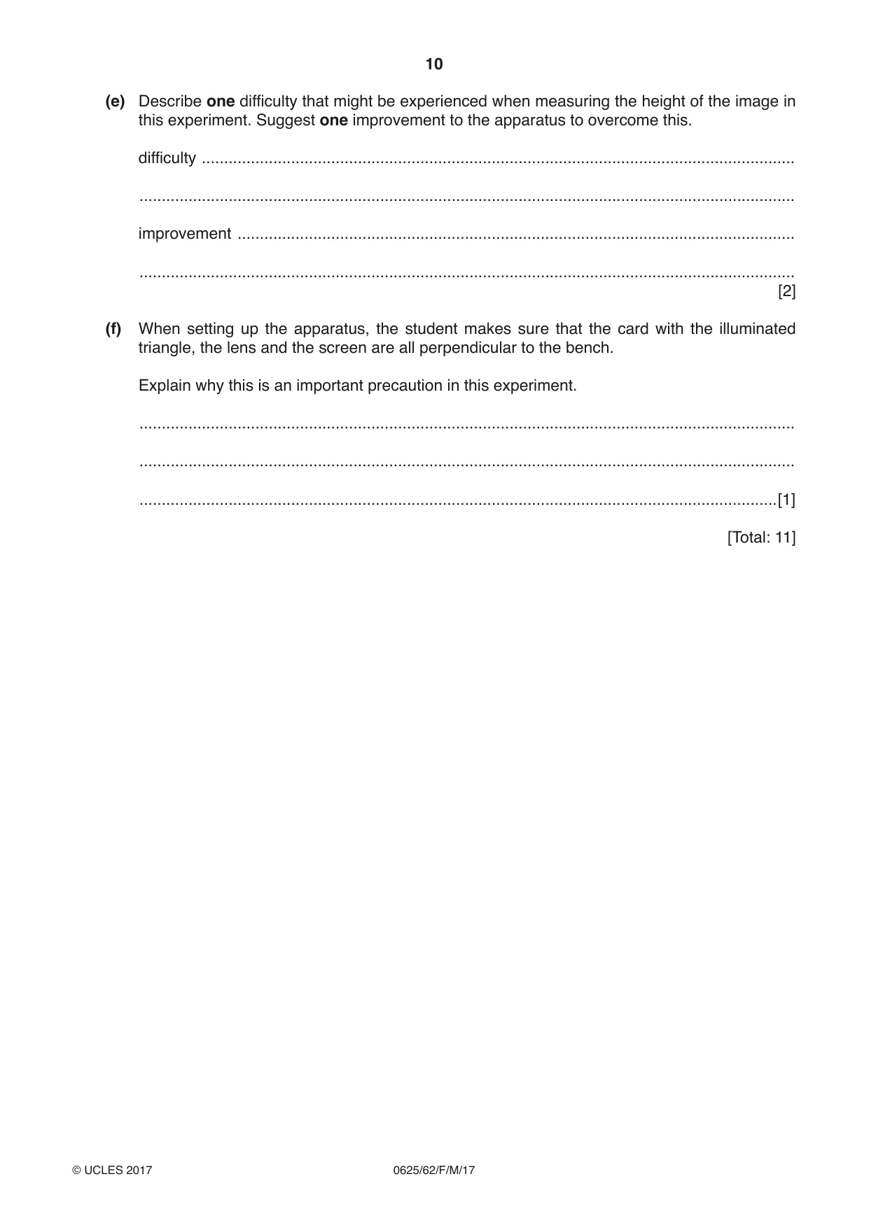 Cambridge IGCSE Physics 0625 2017 Feb/March Paper 6 · Variant 2 question paper, page 10 of 12