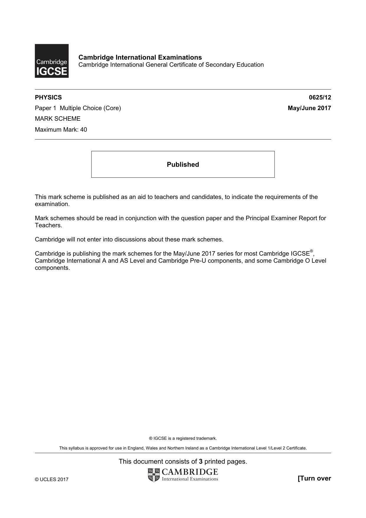 Mark scheme, page 1 of 3