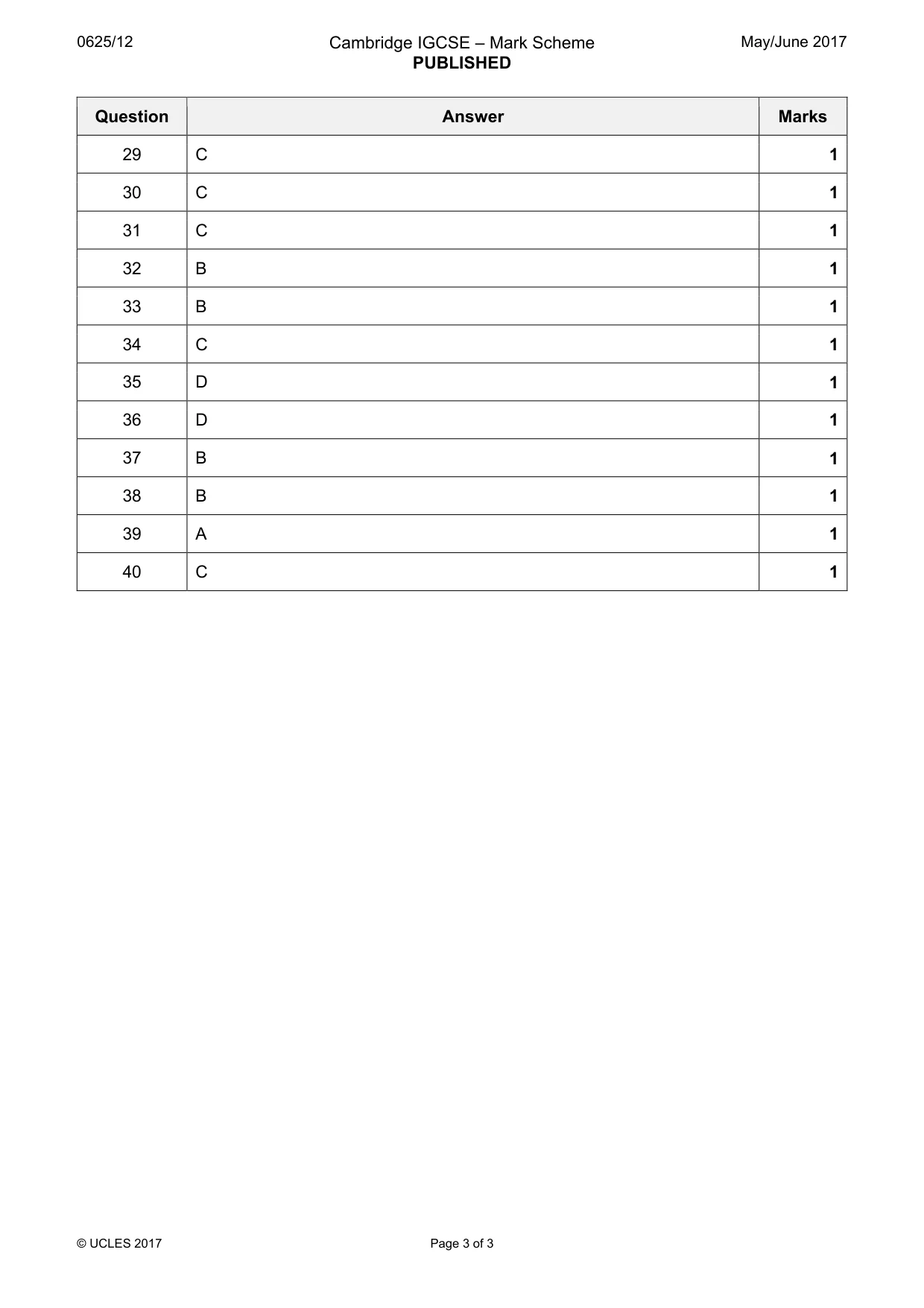 Mark scheme, page 3 of 3