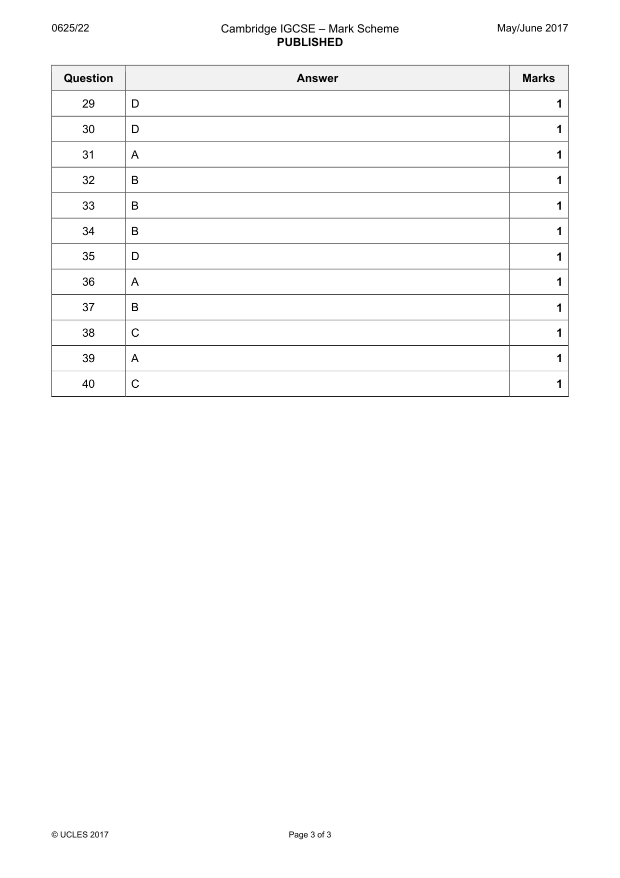 Mark scheme, page 3 of 3
