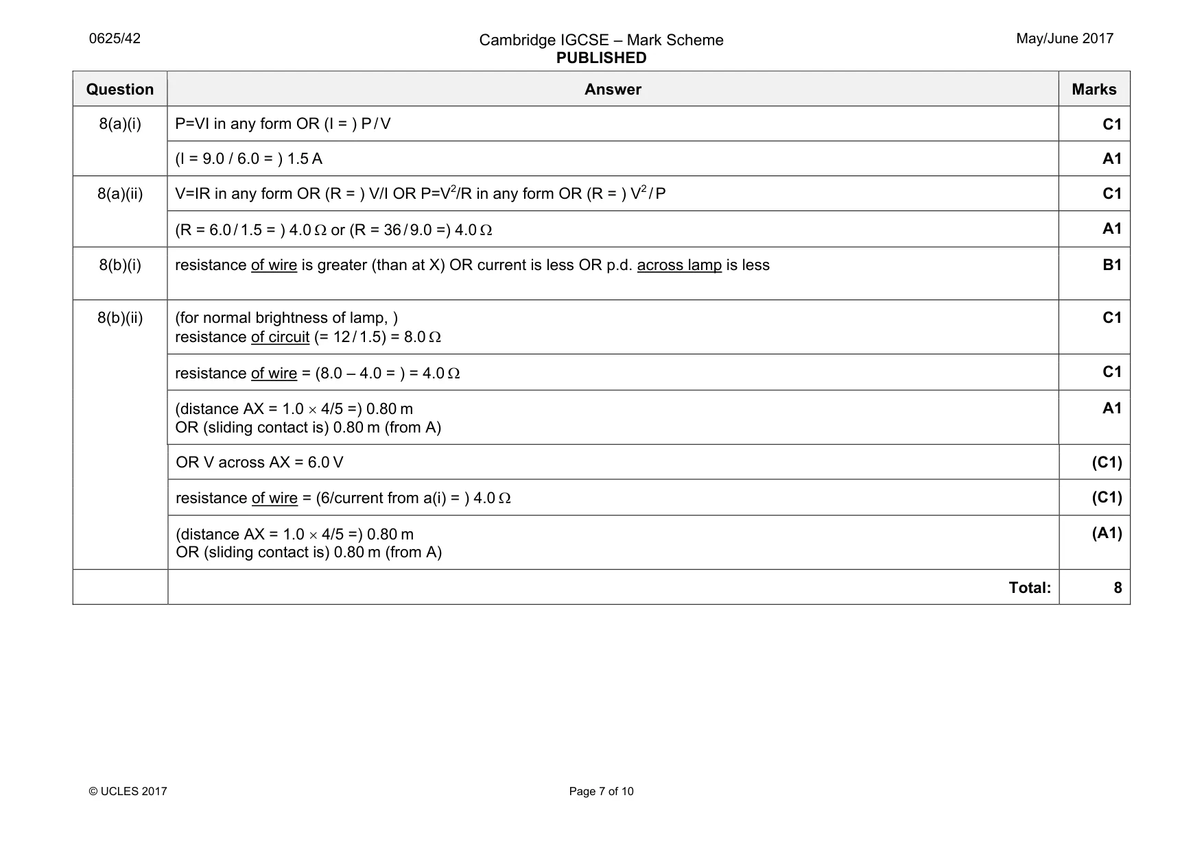 Mark scheme, page 7 of 10