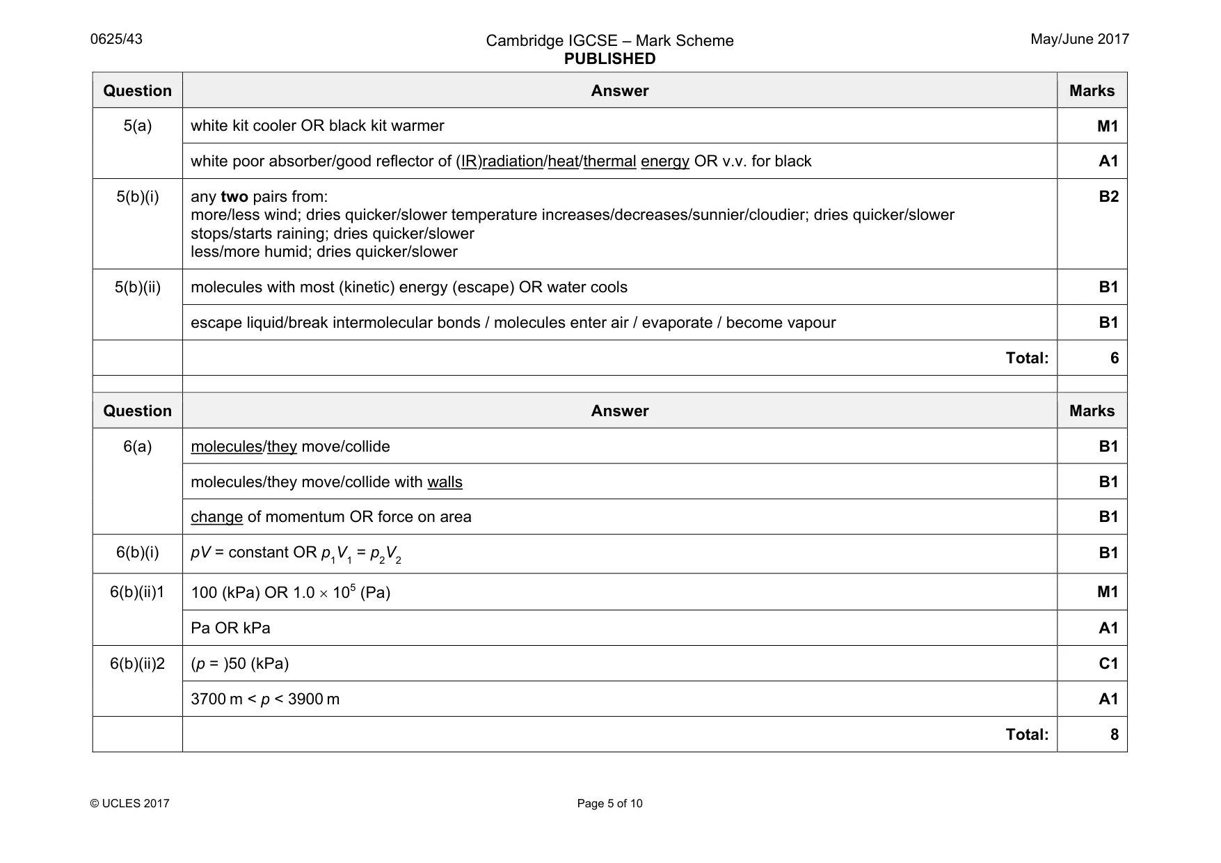 Mark scheme, page 5 of 10