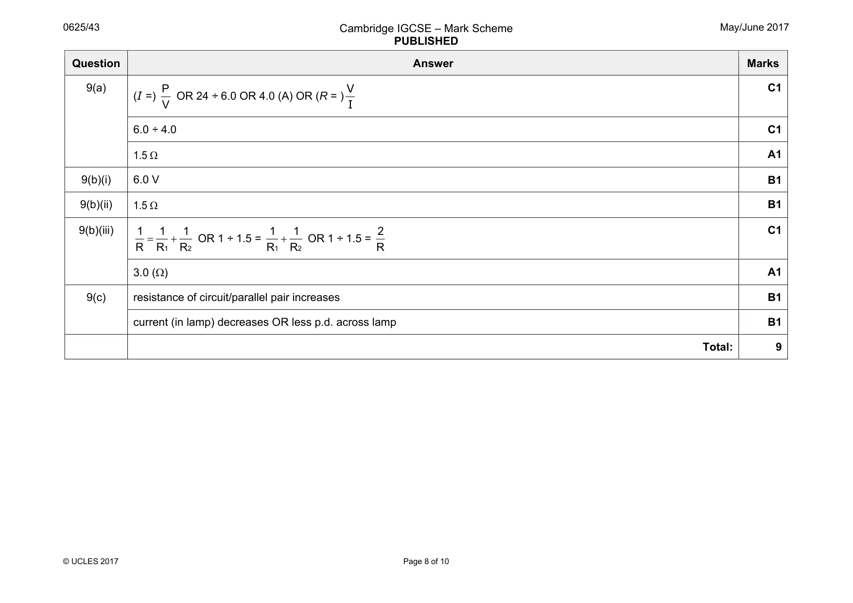 Mark scheme, page 8 of 10
