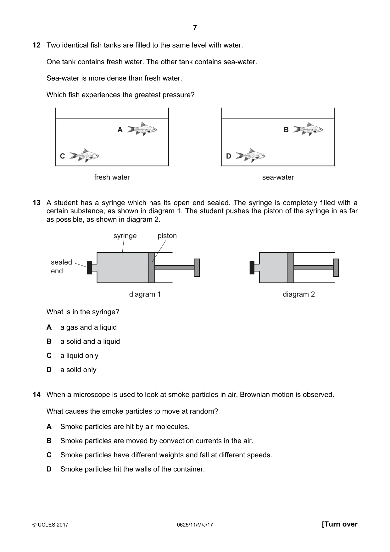 Cambridge IGCSE Physics 0625 2017 May/June Paper 1 · Variant 1 question paper, page 7 of 20