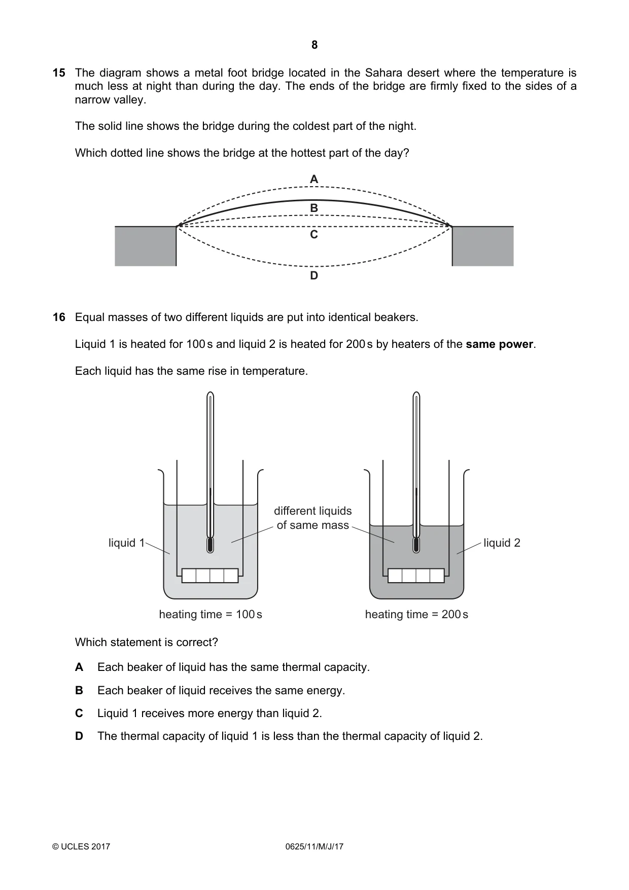 Cambridge IGCSE Physics 0625 2017 May/June Paper 1 · Variant 1 question paper, page 8 of 20