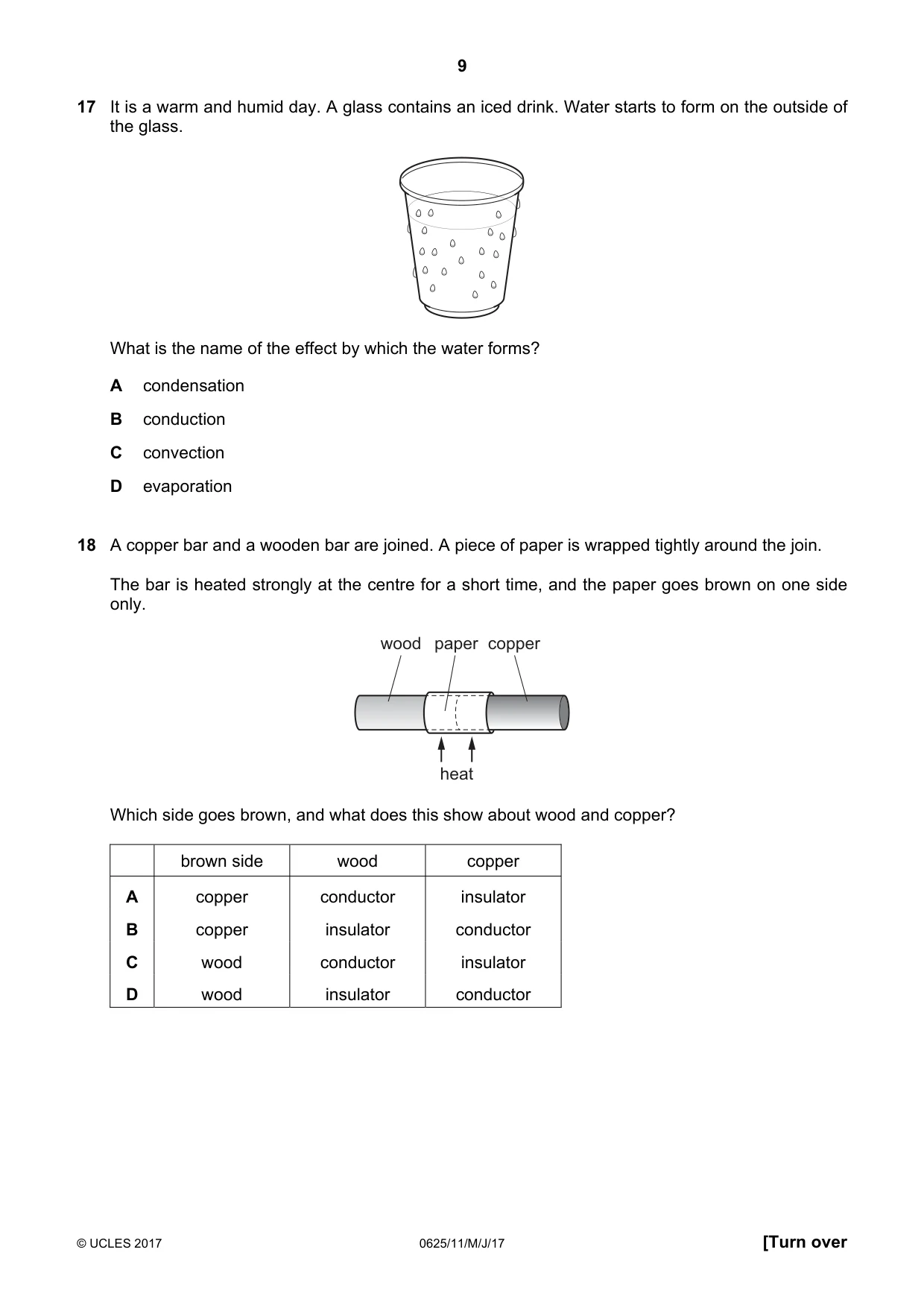 Cambridge IGCSE Physics 0625 2017 May/June Paper 1 · Variant 1 question paper, page 9 of 20