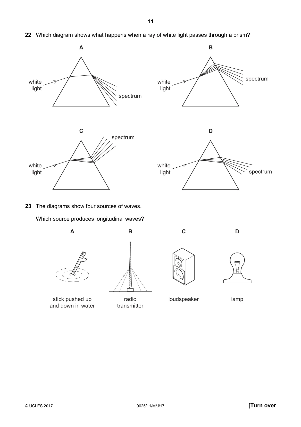 Cambridge IGCSE Physics 0625 2017 May/June Paper 1 · Variant 1 question paper, page 11 of 20
