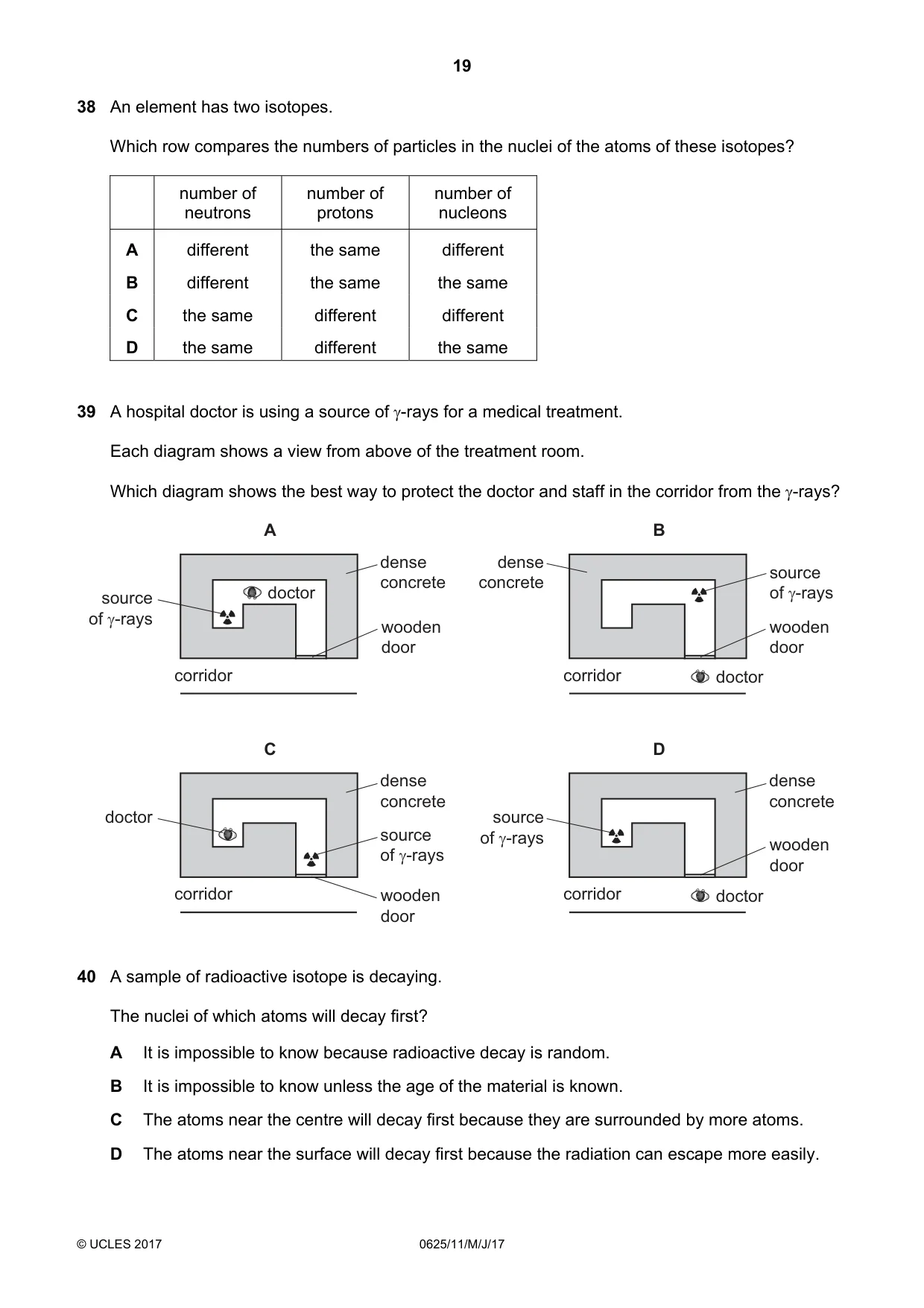 Cambridge IGCSE Physics 0625 2017 May/June Paper 1 · Variant 1 question paper, page 19 of 20