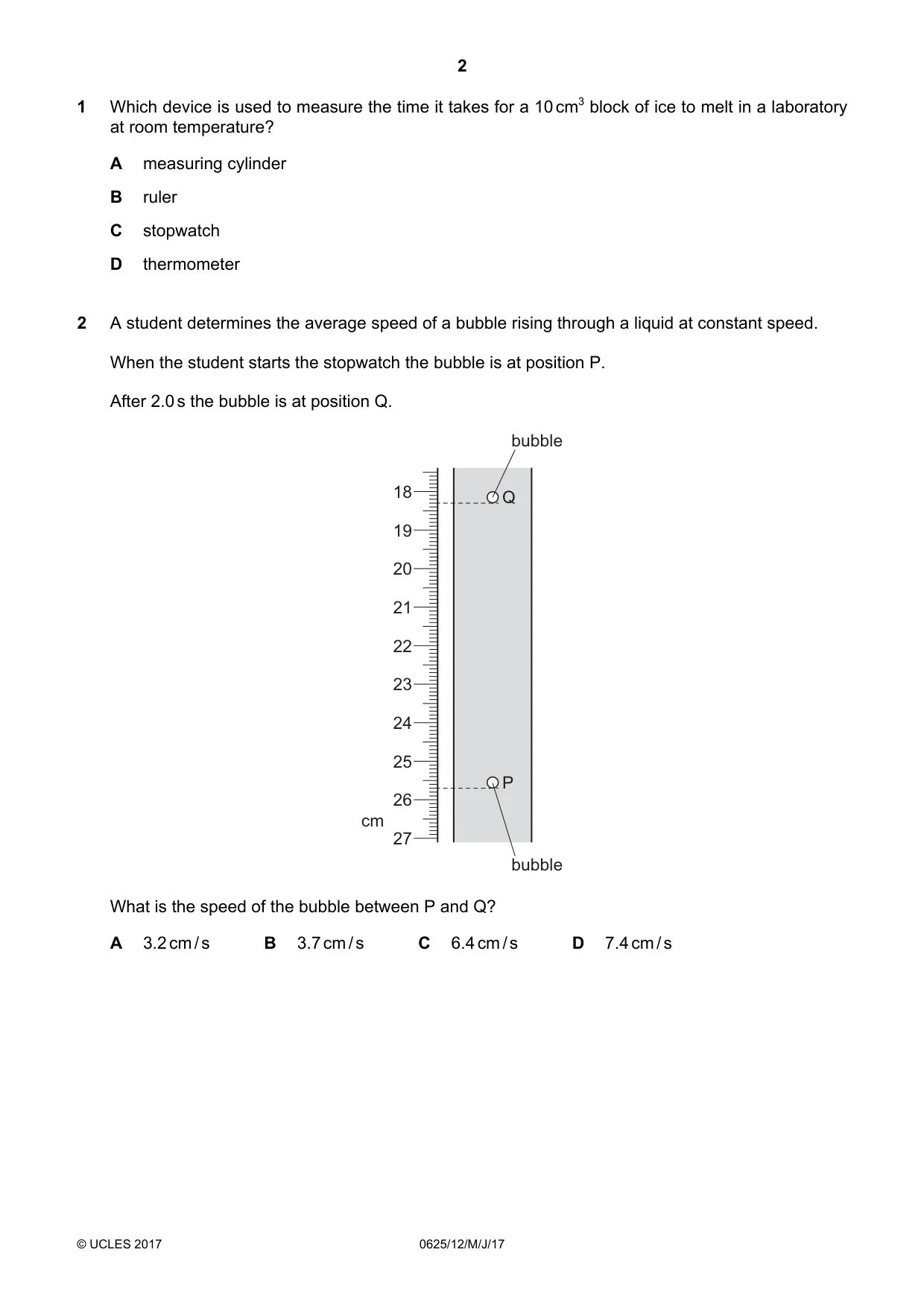 Cambridge IGCSE Physics 0625 2017 May/June Paper 1 · Variant 2 question paper, page 2 of 20