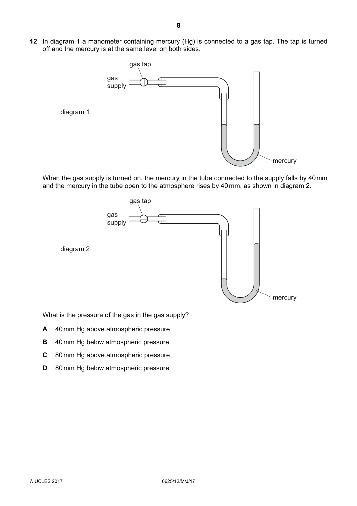 Cambridge IGCSE Physics 0625 2017 May/June Paper 1 · Variant 2 question paper, page 8 of 20