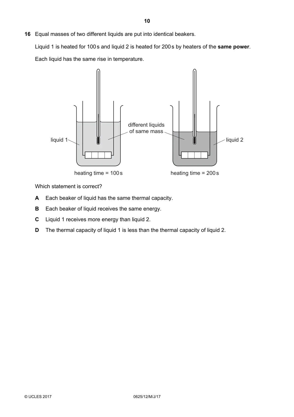 Cambridge IGCSE Physics 0625 2017 May/June Paper 1 · Variant 2 question paper, page 10 of 20
