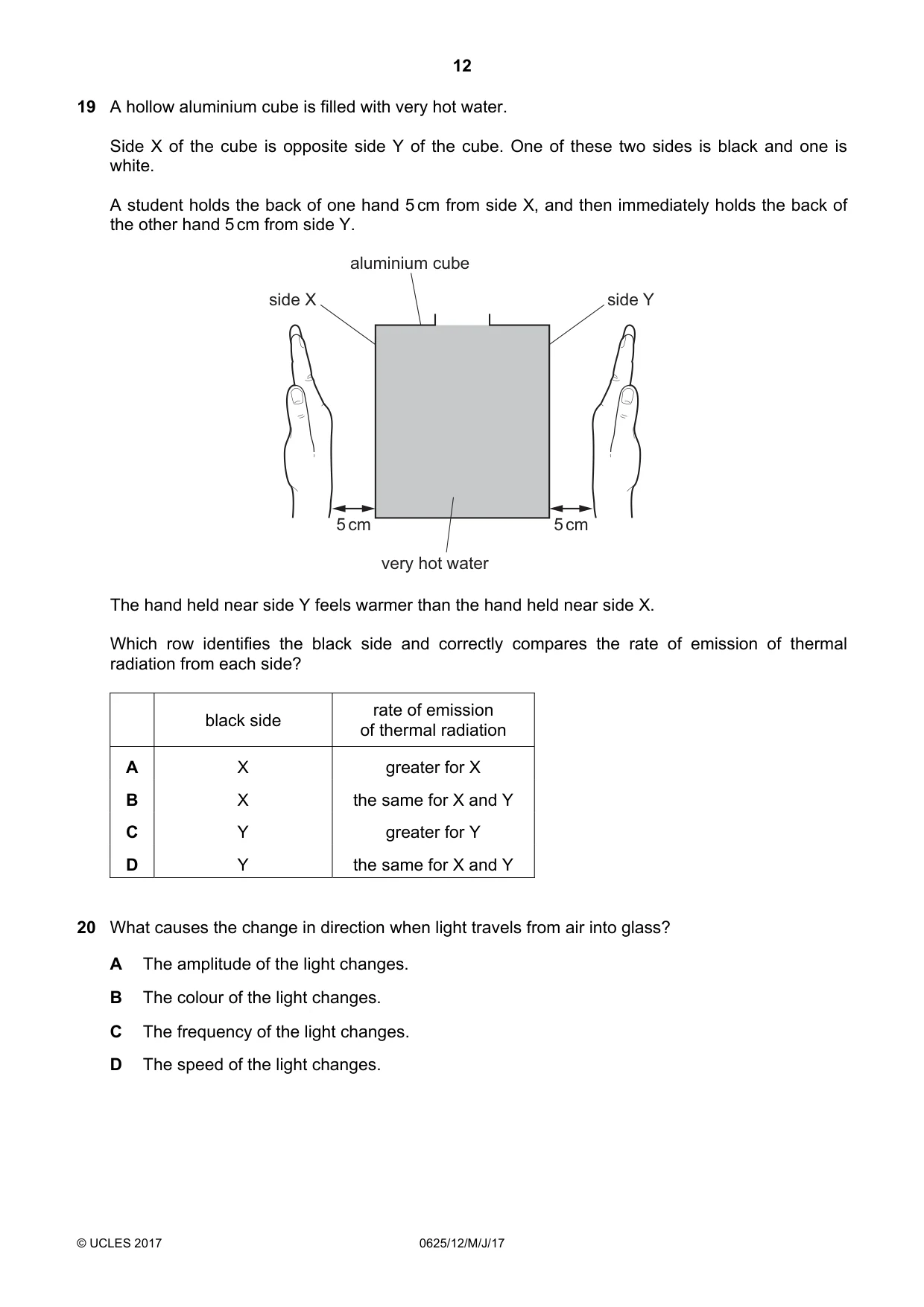 Cambridge IGCSE Physics 0625 2017 May/June Paper 1 · Variant 2 question paper, page 12 of 20