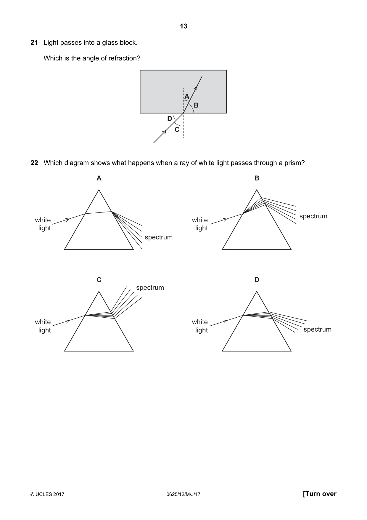 Cambridge IGCSE Physics 0625 2017 May/June Paper 1 · Variant 2 question paper, page 13 of 20