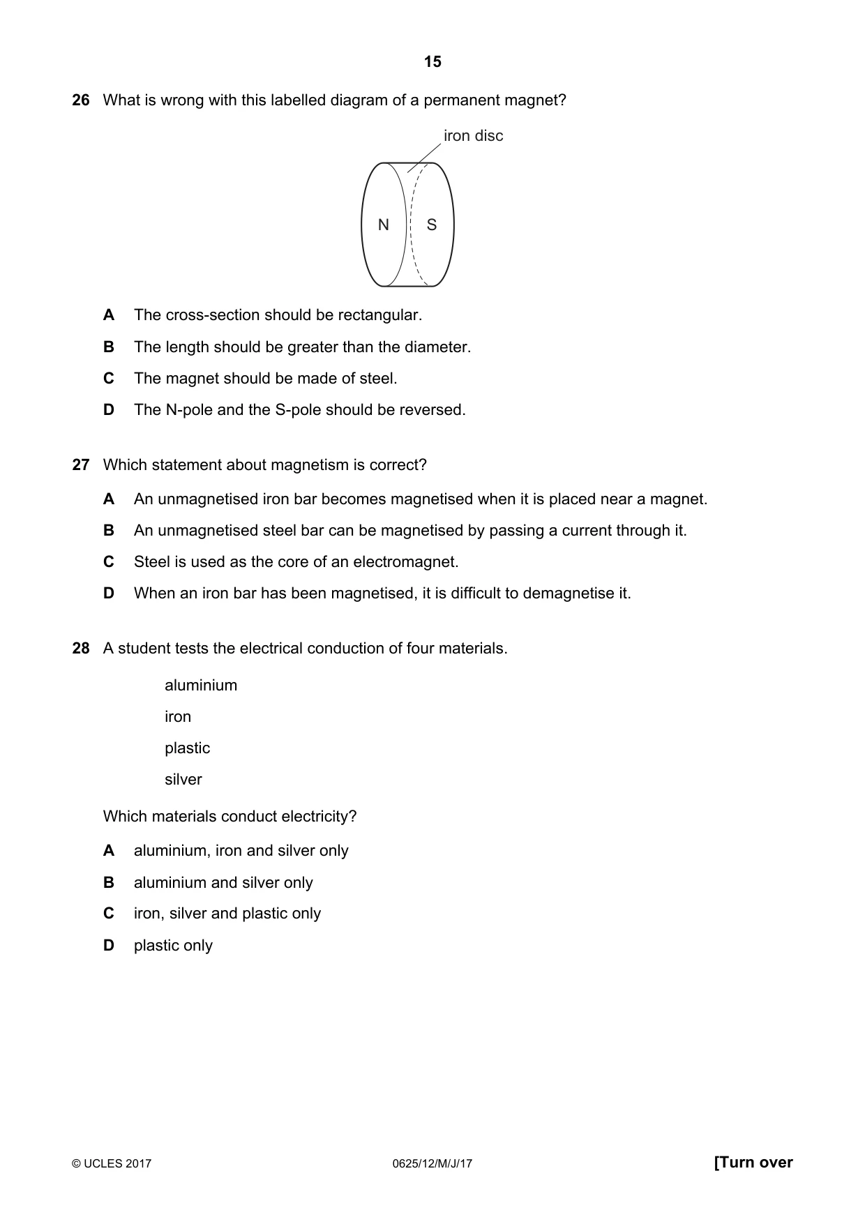 Cambridge IGCSE Physics 0625 2017 May/June Paper 1 · Variant 2 question paper, page 15 of 20