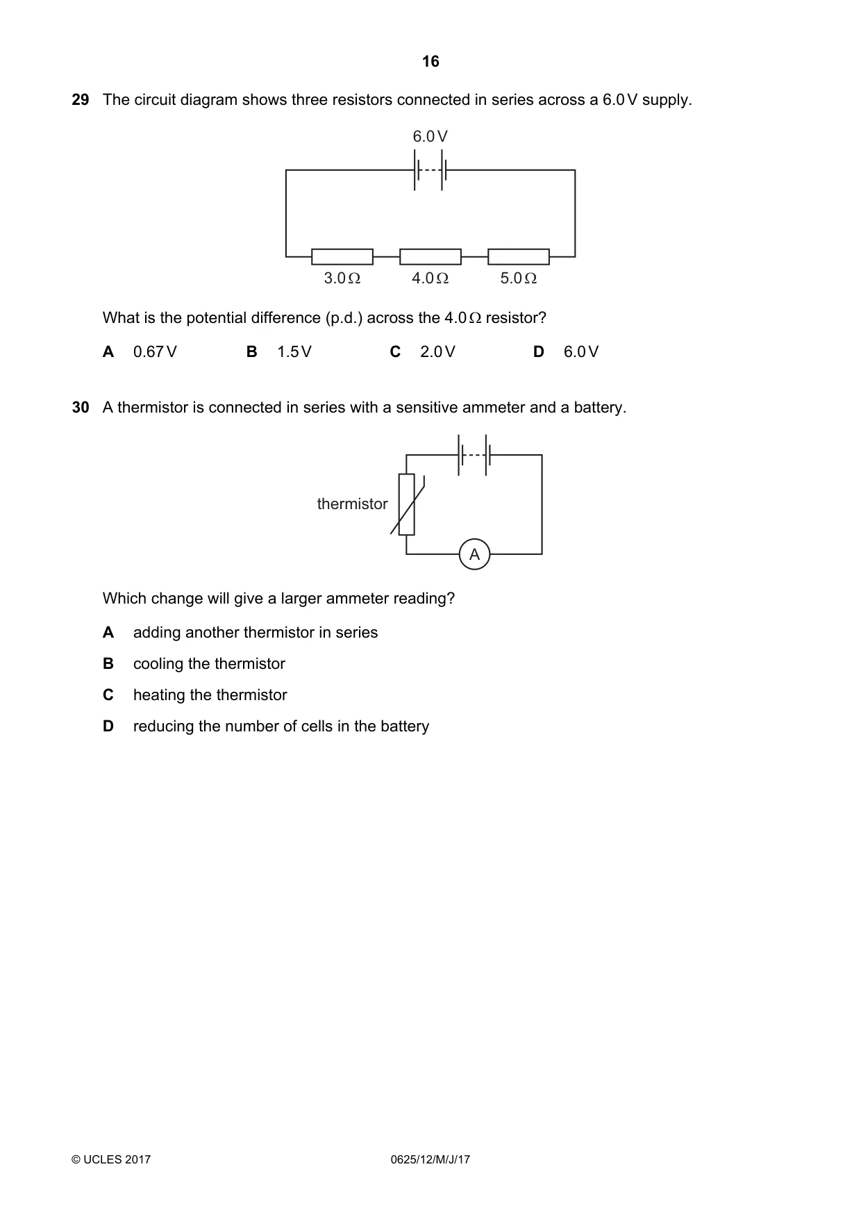 Cambridge IGCSE Physics 0625 2017 May/June Paper 1 · Variant 2 question paper, page 16 of 20