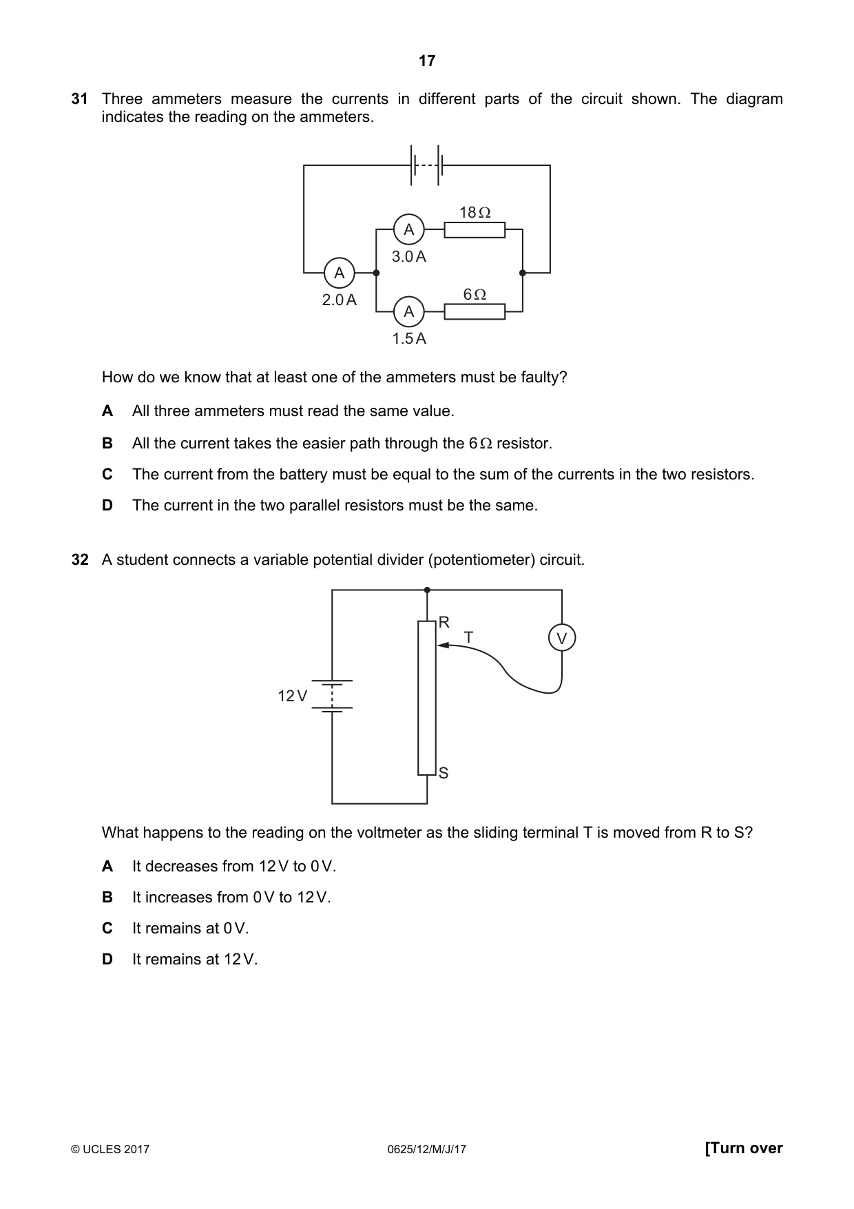 Cambridge IGCSE Physics 0625 2017 May/June Paper 1 · Variant 2 question paper, page 17 of 20