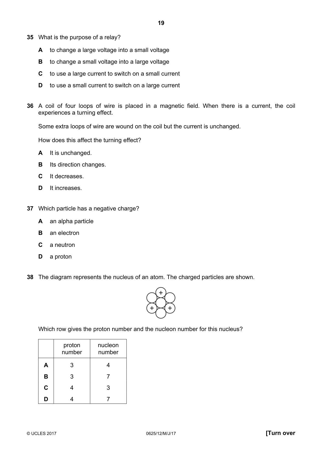 Cambridge IGCSE Physics 0625 2017 May/June Paper 1 · Variant 2 question paper, page 19 of 20