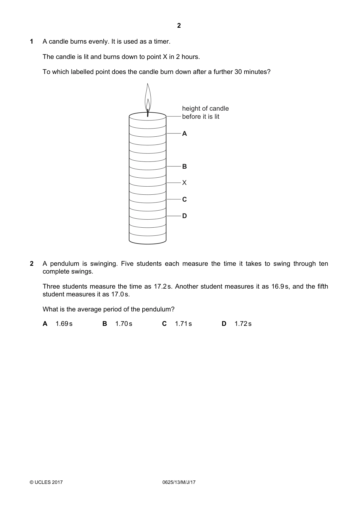 Cambridge IGCSE Physics 0625 2017 May/June Paper 1 · Variant 3 question paper, page 2 of 20