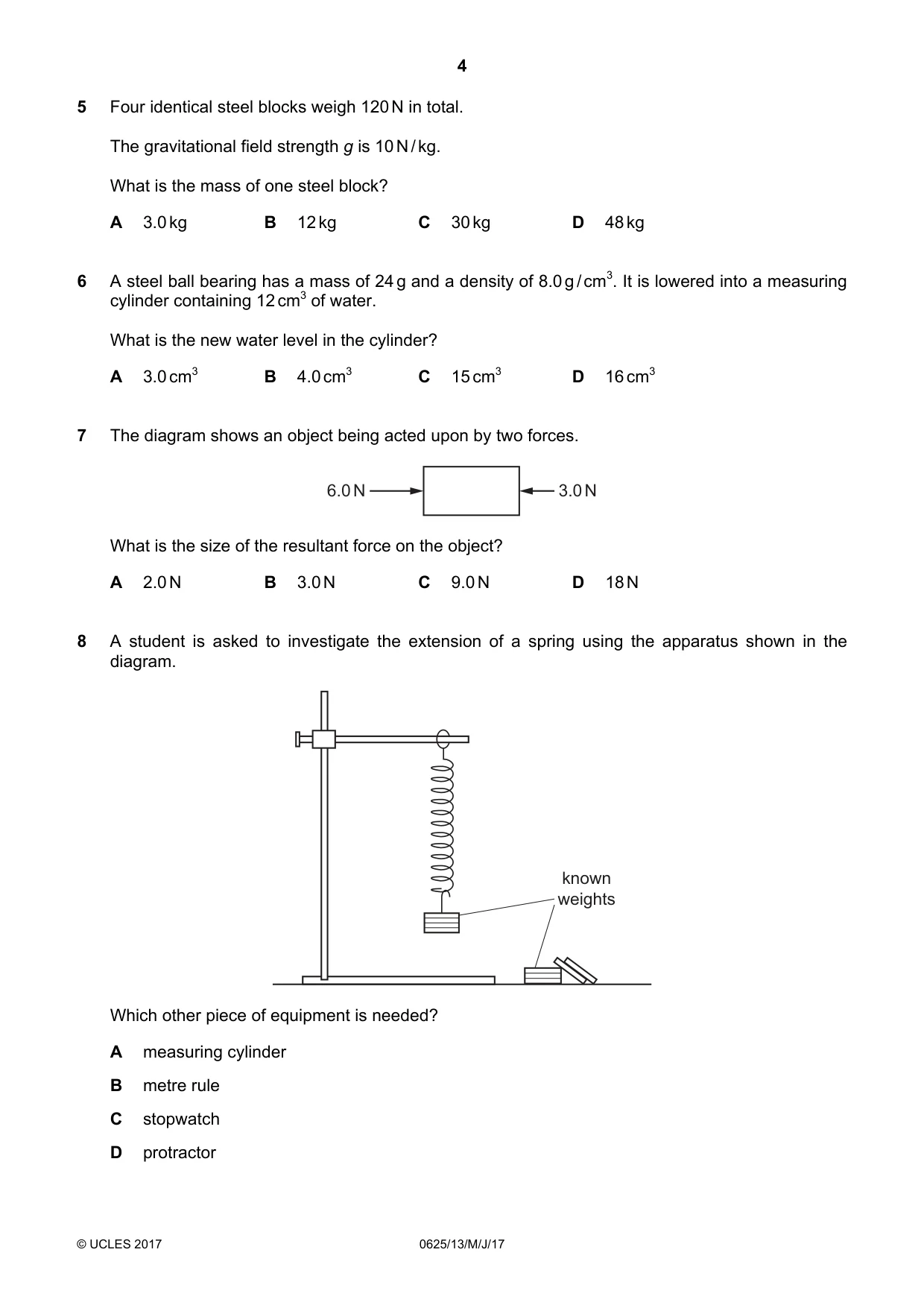 Cambridge IGCSE Physics 0625 2017 May/June Paper 1 · Variant 3 question paper, page 4 of 20