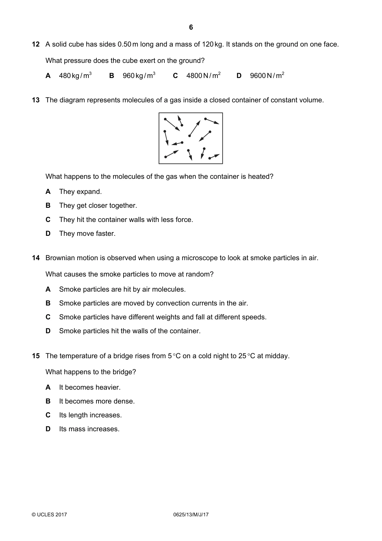 Cambridge IGCSE Physics 0625 2017 May/June Paper 1 · Variant 3 question paper, page 6 of 20