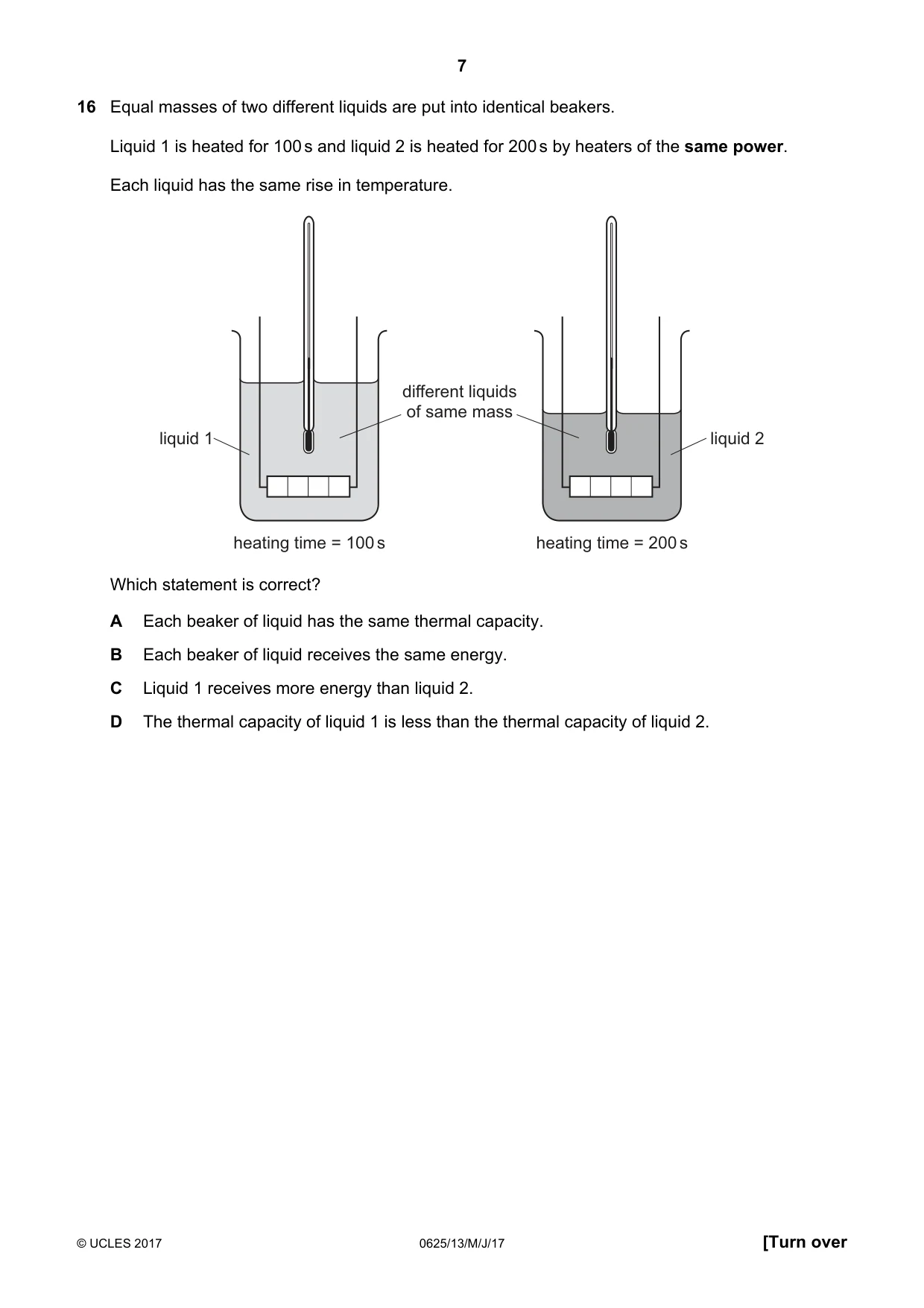 Cambridge IGCSE Physics 0625 2017 May/June Paper 1 · Variant 3 question paper, page 7 of 20