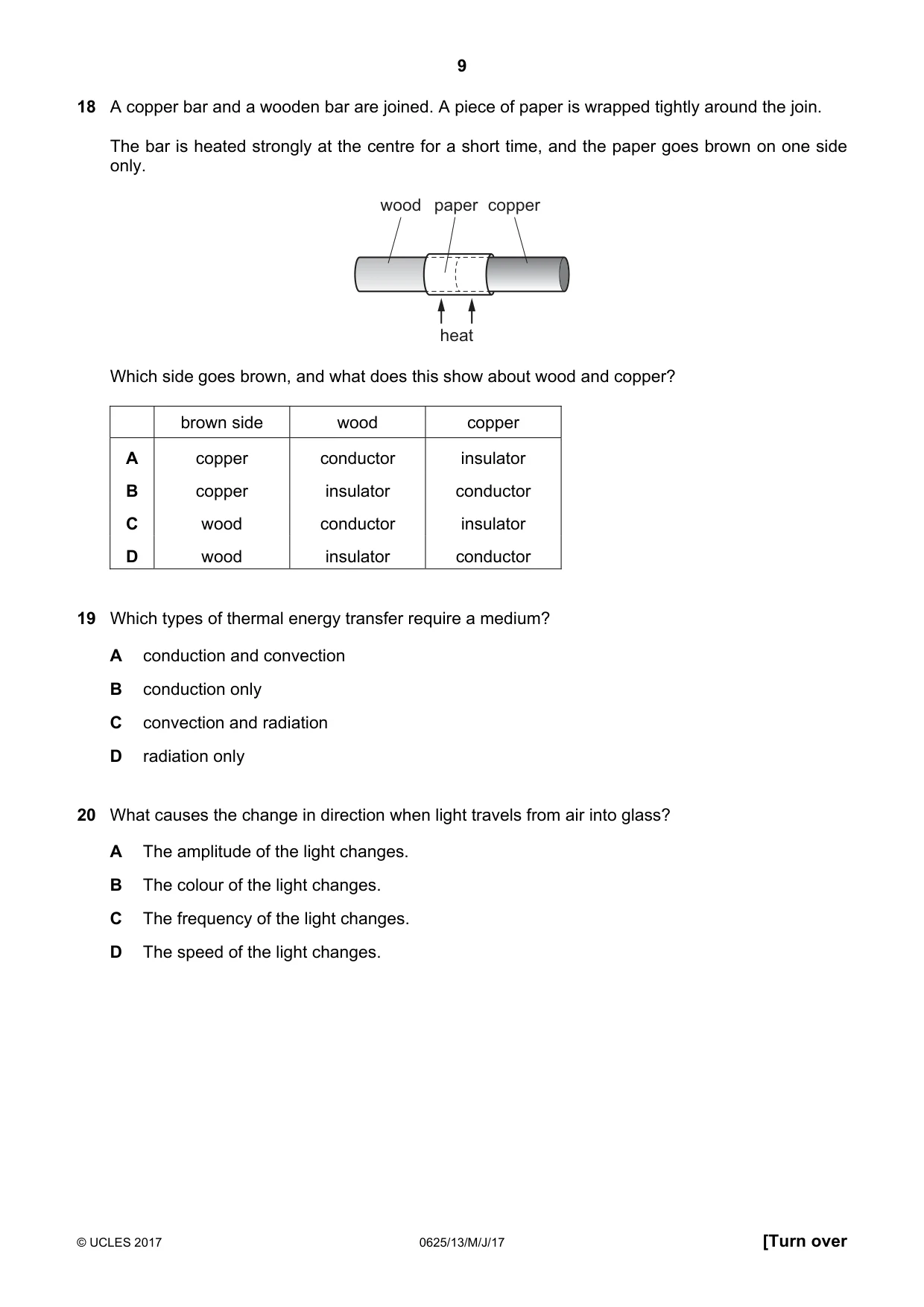 Cambridge IGCSE Physics 0625 2017 May/June Paper 1 · Variant 3 question paper, page 9 of 20