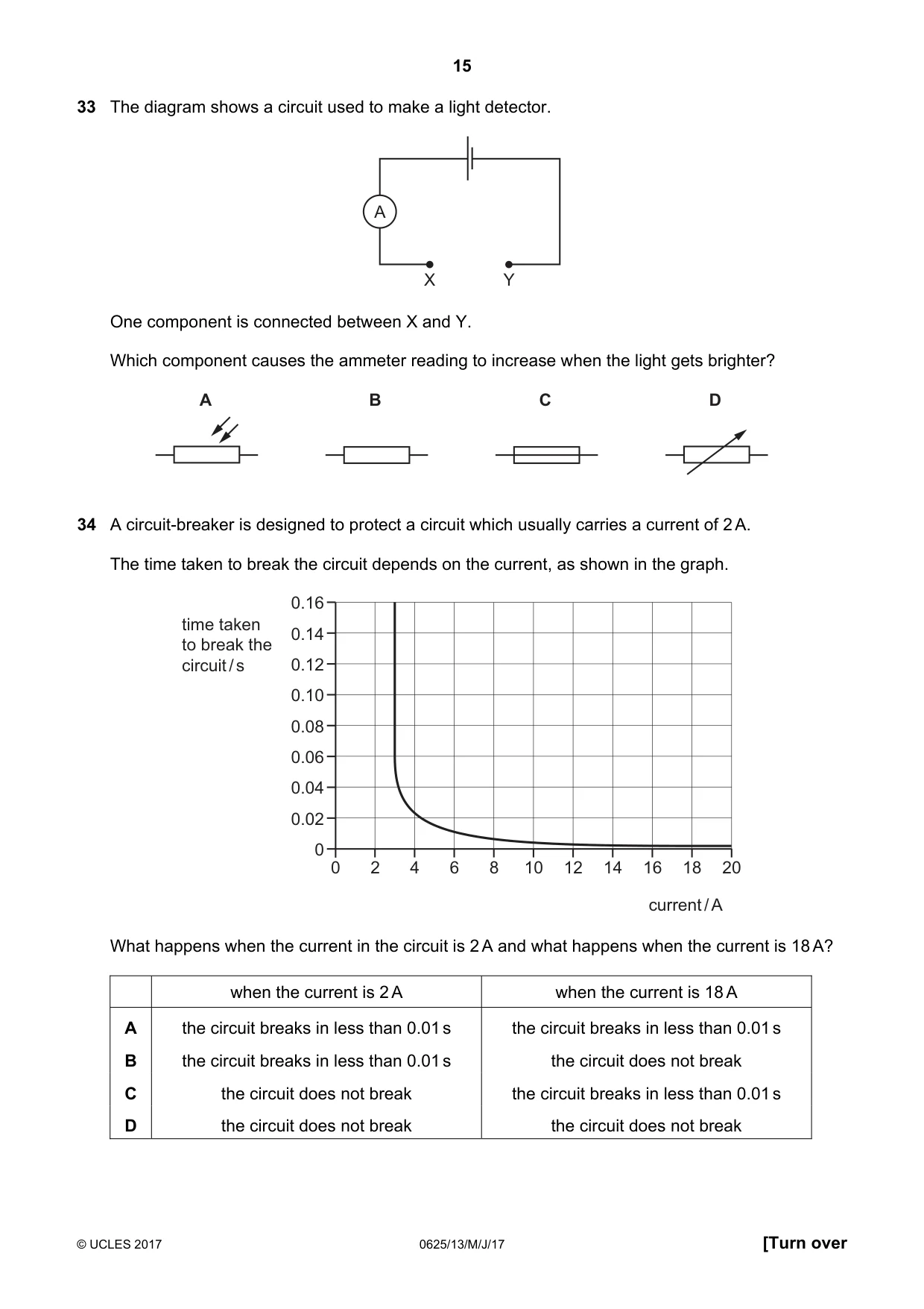 Cambridge IGCSE Physics 0625 2017 May/June Paper 1 · Variant 3 question paper, page 15 of 20