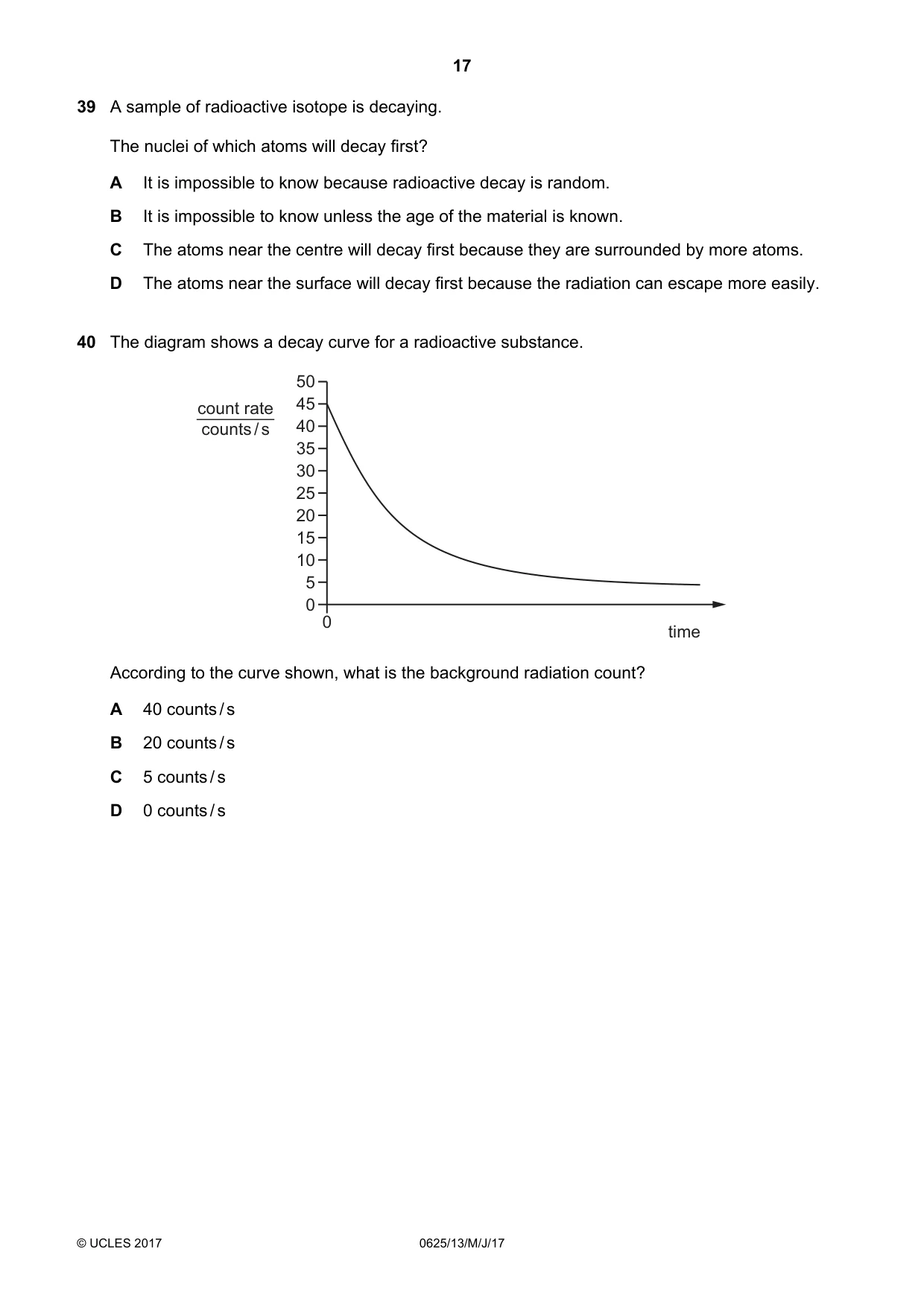 Cambridge IGCSE Physics 0625 2017 May/June Paper 1 · Variant 3 question paper, page 17 of 20
