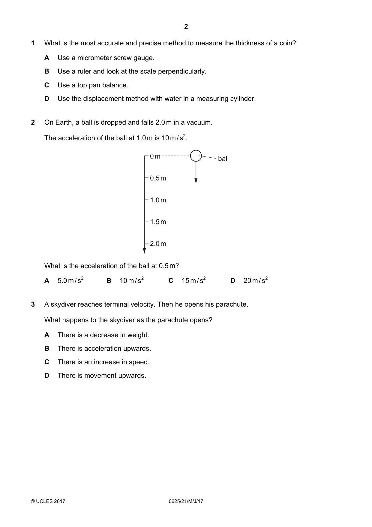 Cambridge IGCSE Physics 0625 2017 May/June Paper 2 · Variant 1 question paper, page 2 of 20
